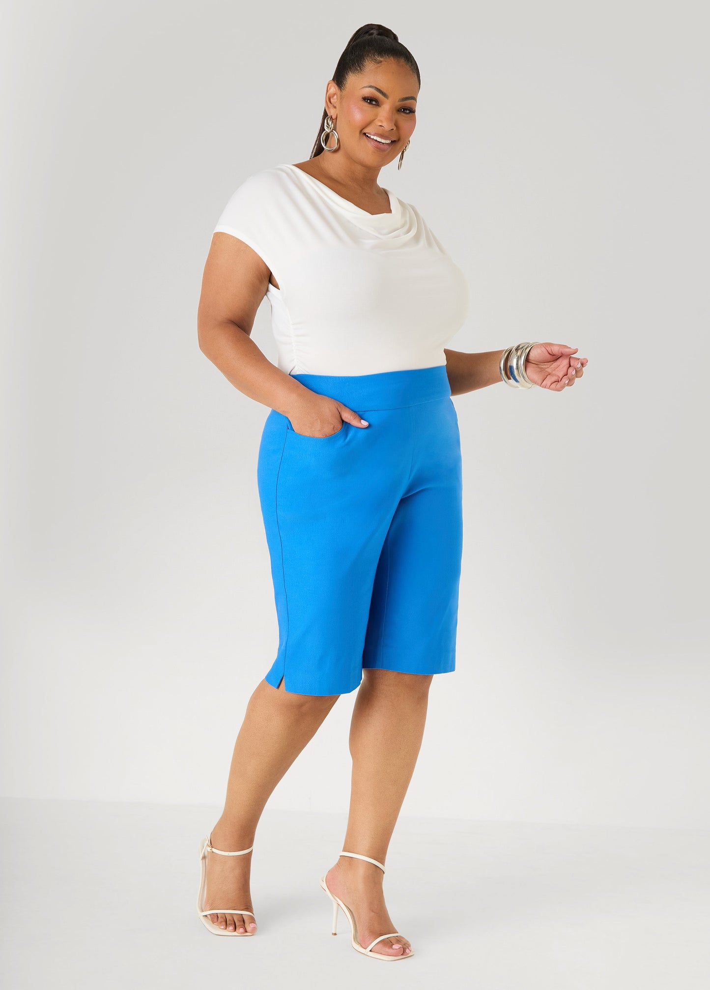 Ashley Stewart Millennium Pull On Bermuda Shorts Victoria Blue