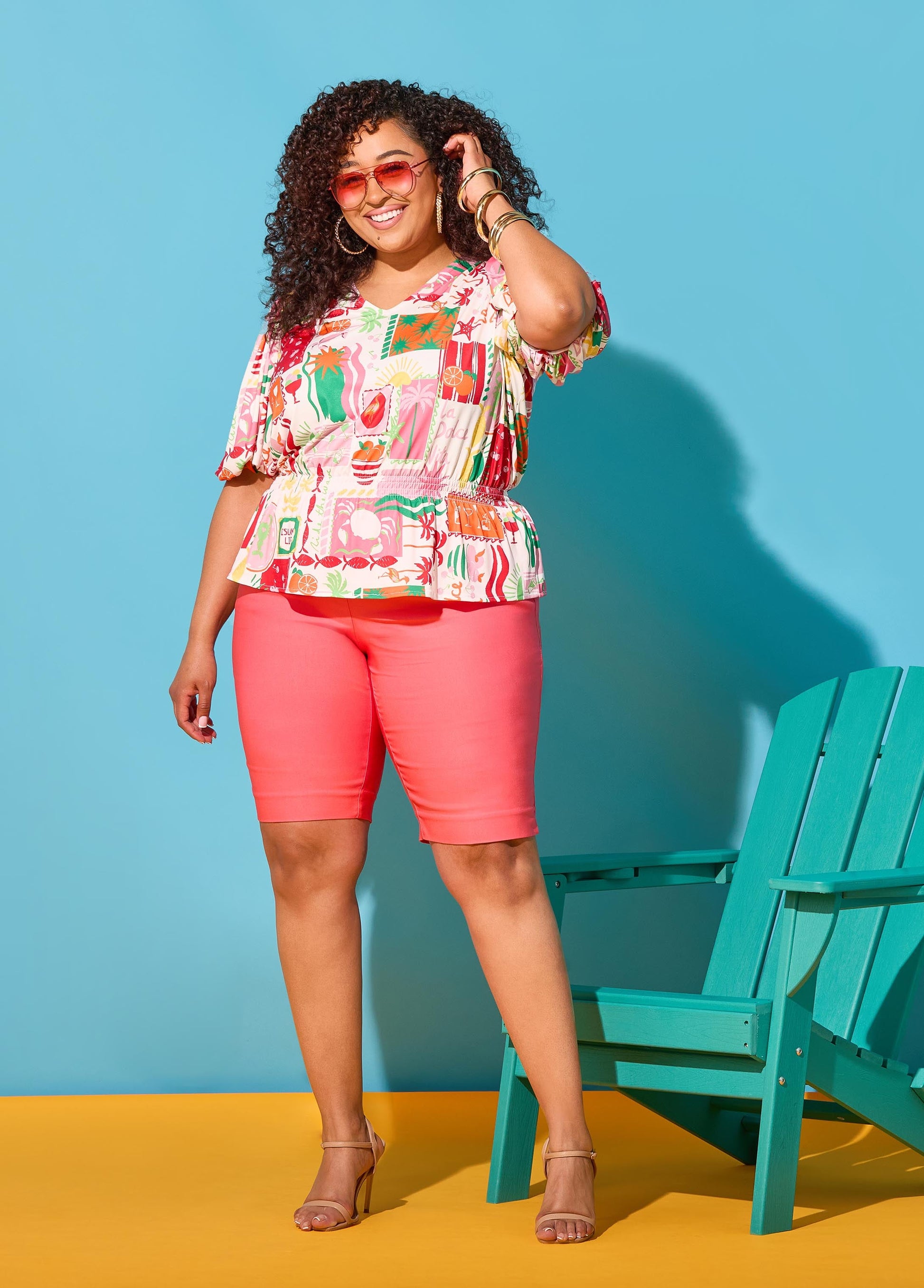 Ashley Stewart Millennium Pull On Bermuda Shorts Victoria Blue
