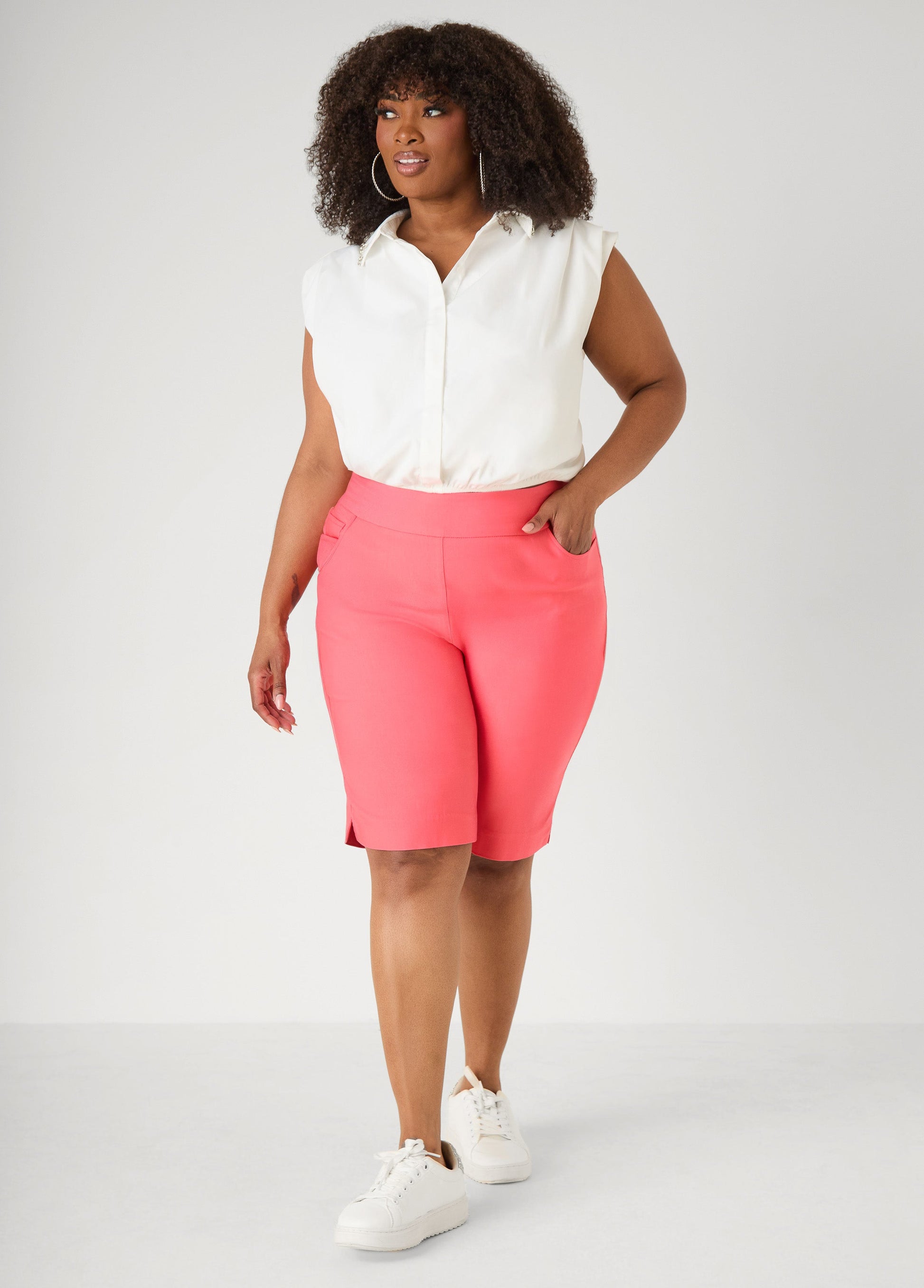 Ashley Stewart Millennium Pull On Bermuda Shorts Victoria Blue