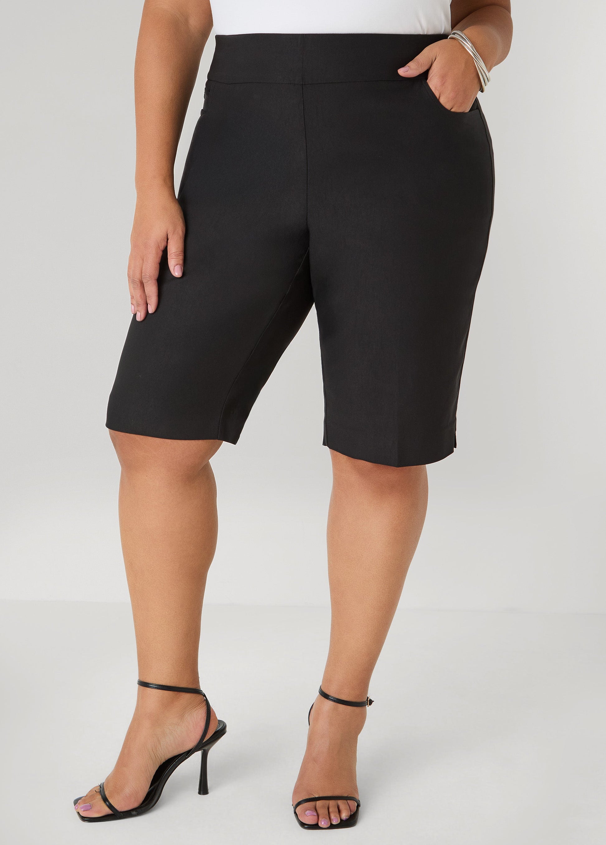 Ashley Stewart Millennium Slip On Bermuda Shorts Black