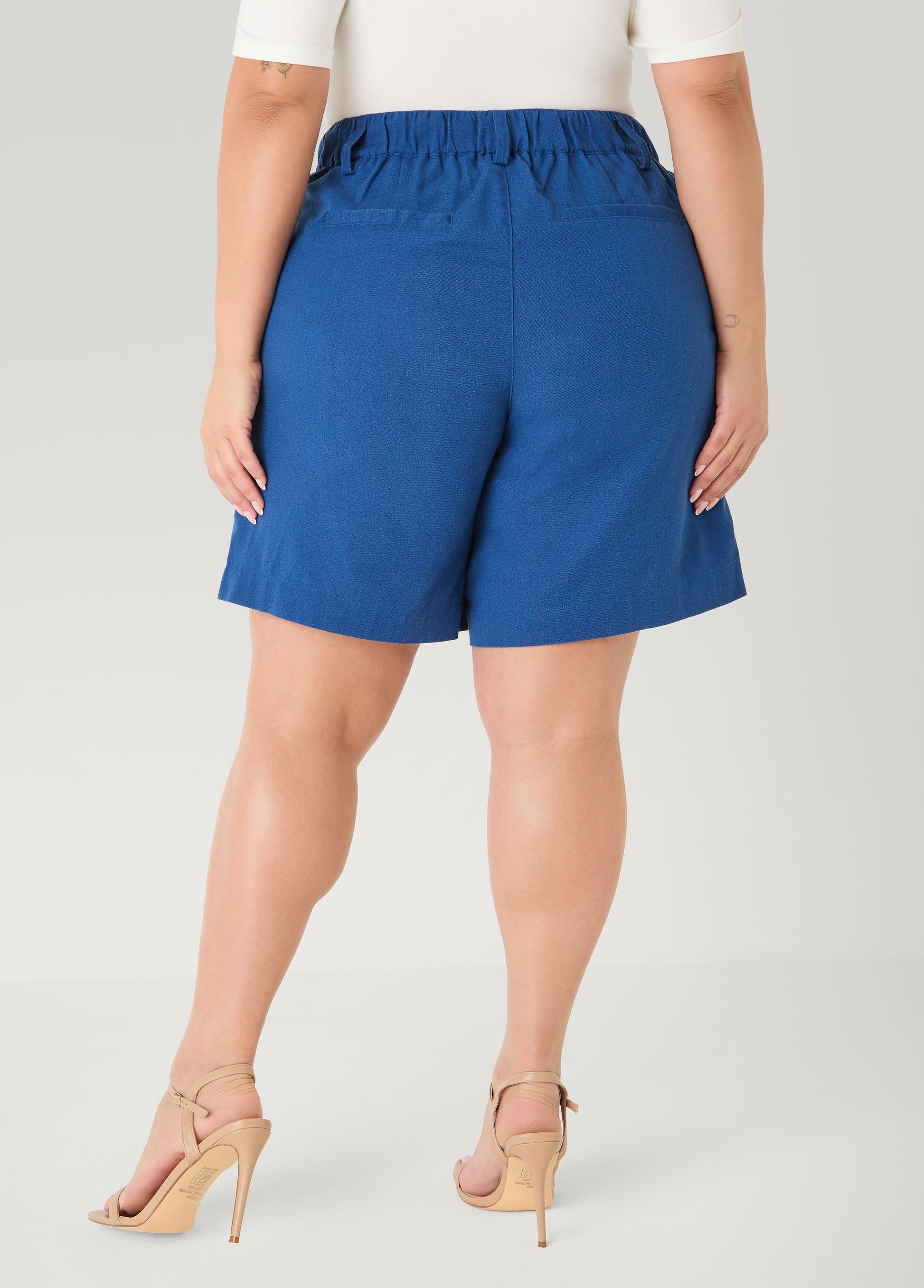 Ashley Stewart Pleated Linen Blend Shorts Navy