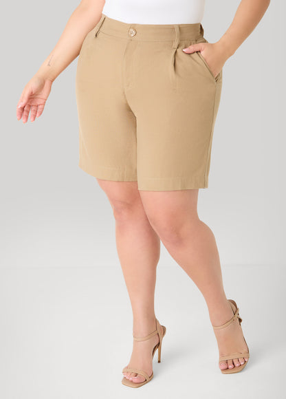 Ashley Stewart Pleated Linen Blend Shorts Navy