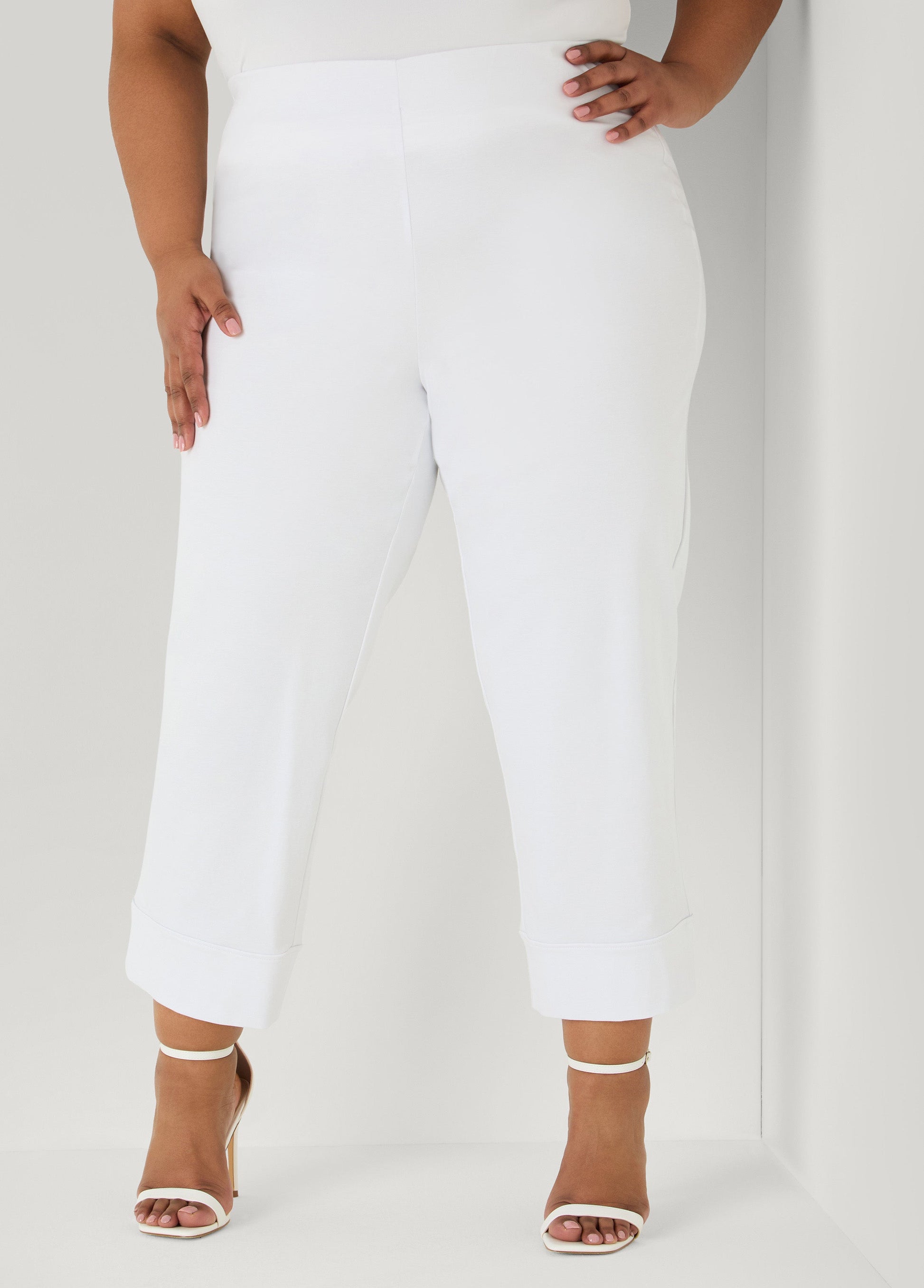 Ashley Stewart Cuffed Ponte Capris White