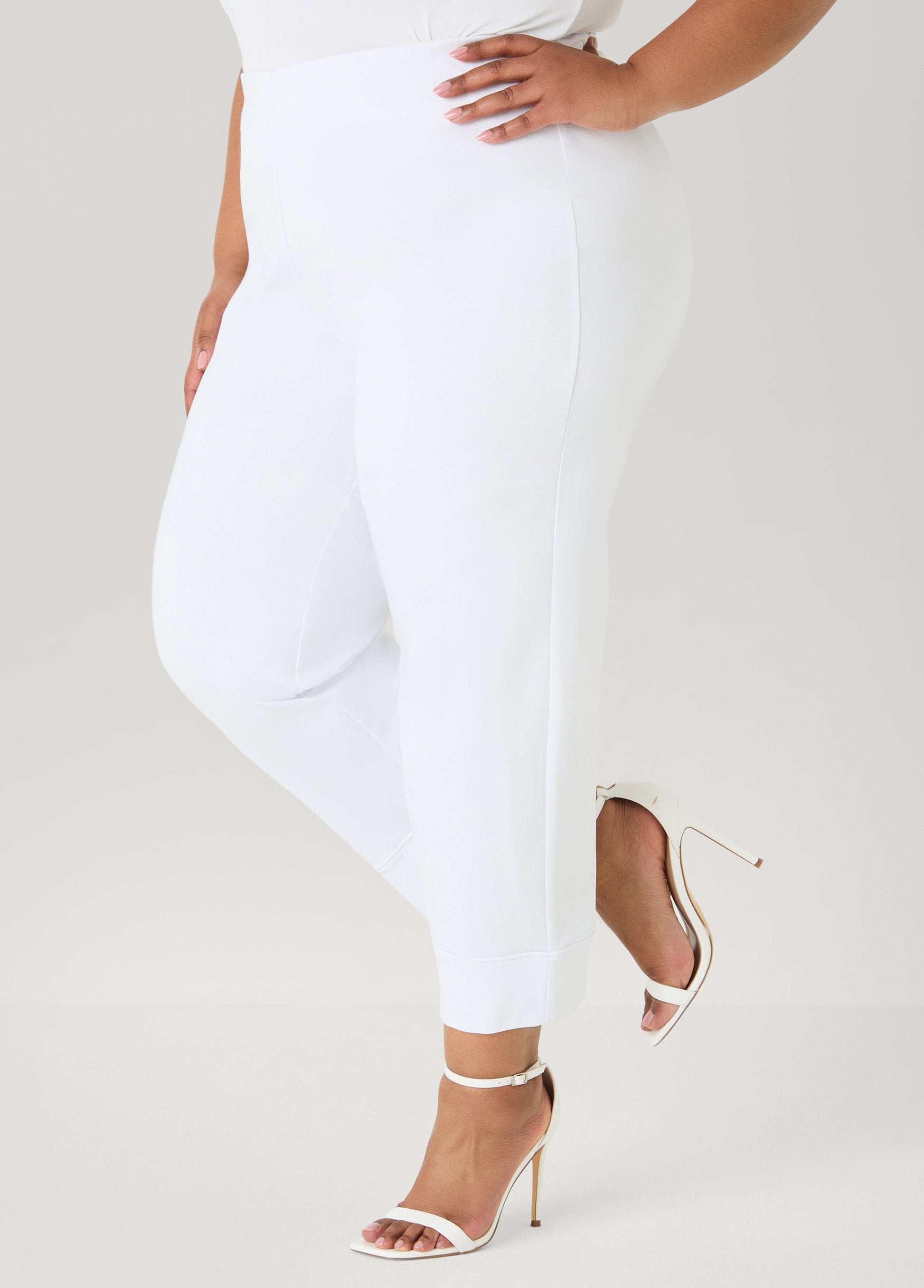 Ashley Stewart Cuffed Ponte Capris White