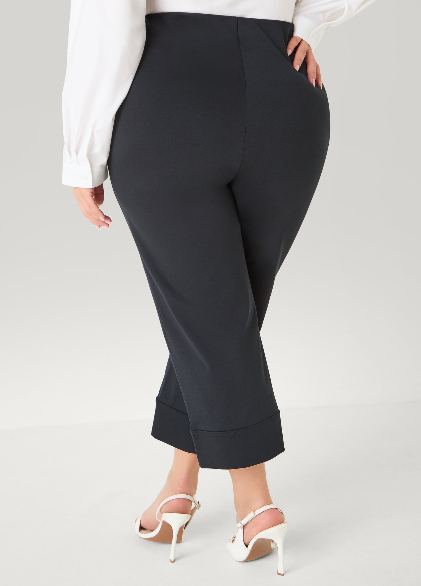Ashley Stewart Cuffed Ponte Capris White