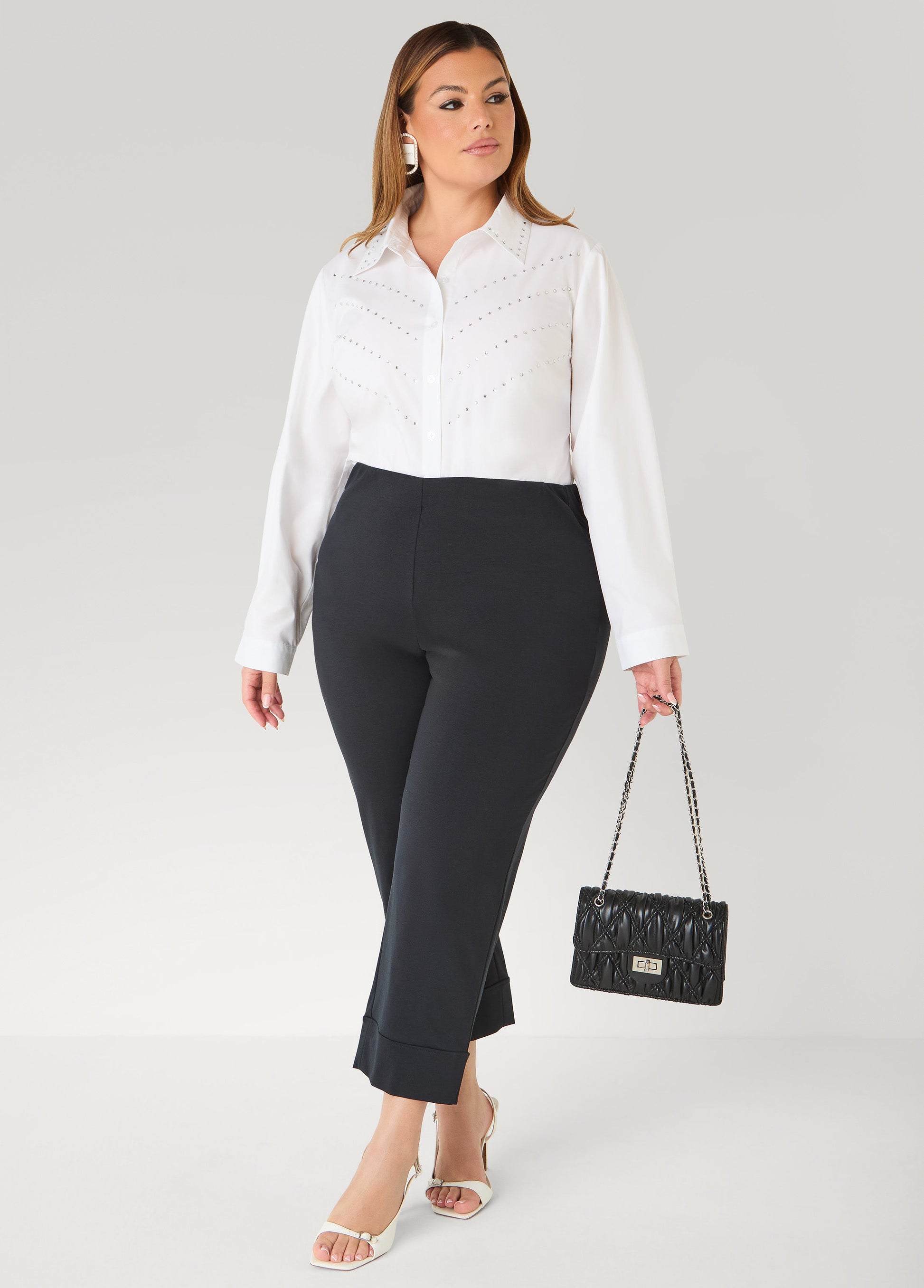 Ashley Stewart Cuffed Ponte Capris White