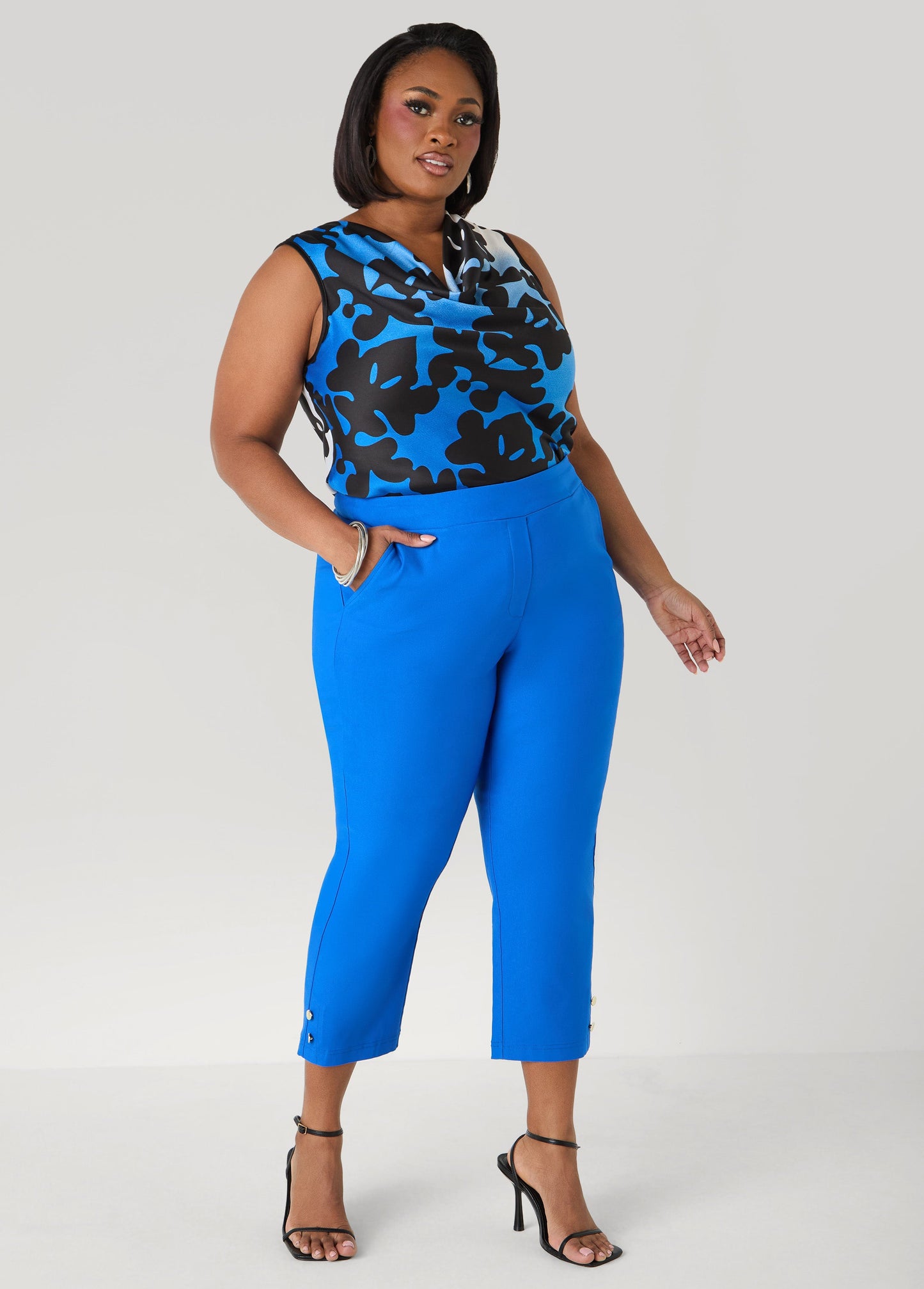 Ashley Stewart Millennium Button Accented Capris Victoria Blue