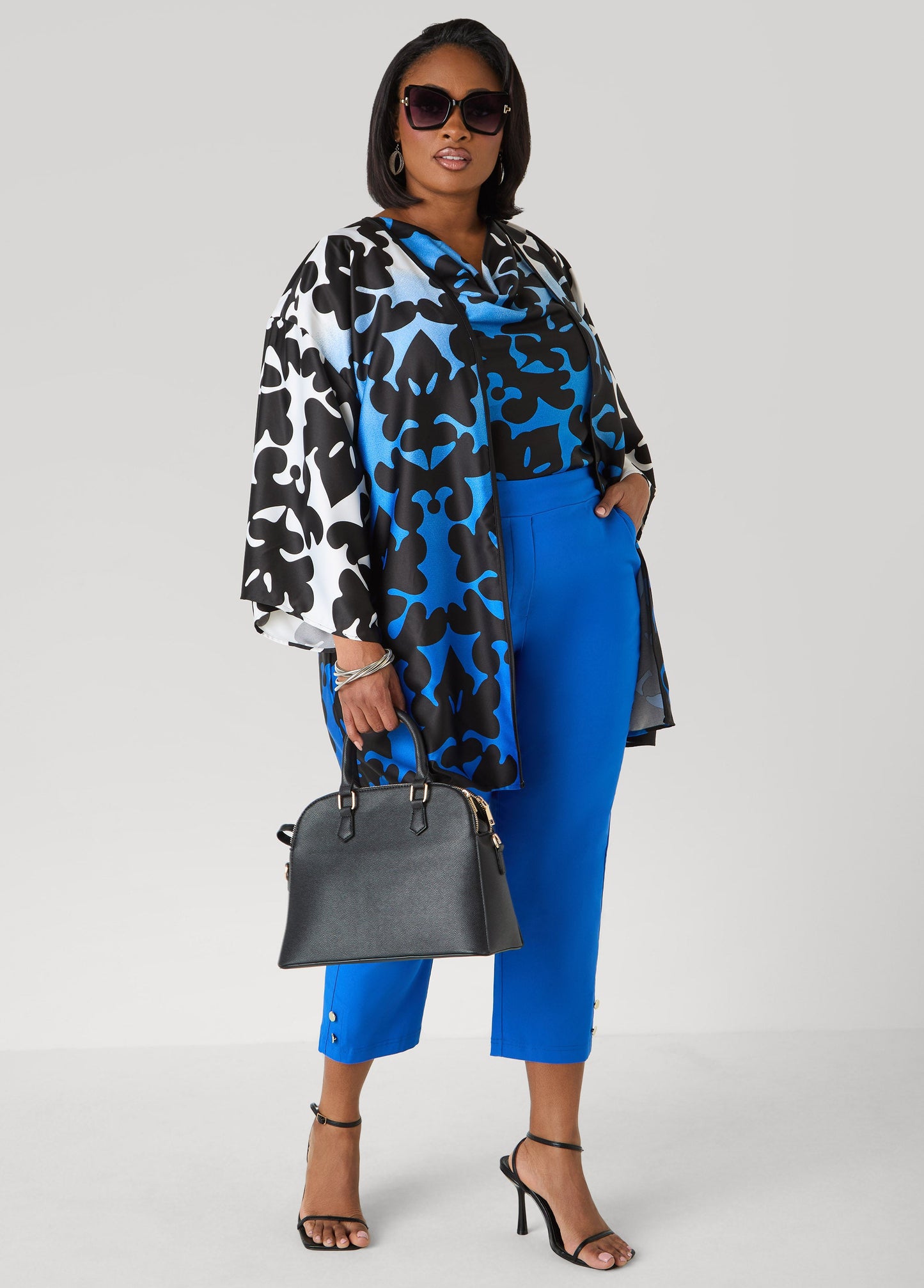 Ashley Stewart Millennium Button Accented Capris Victoria Blue