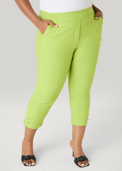 Ashley Stewart Millennium Button Detail Capris Macaw Green