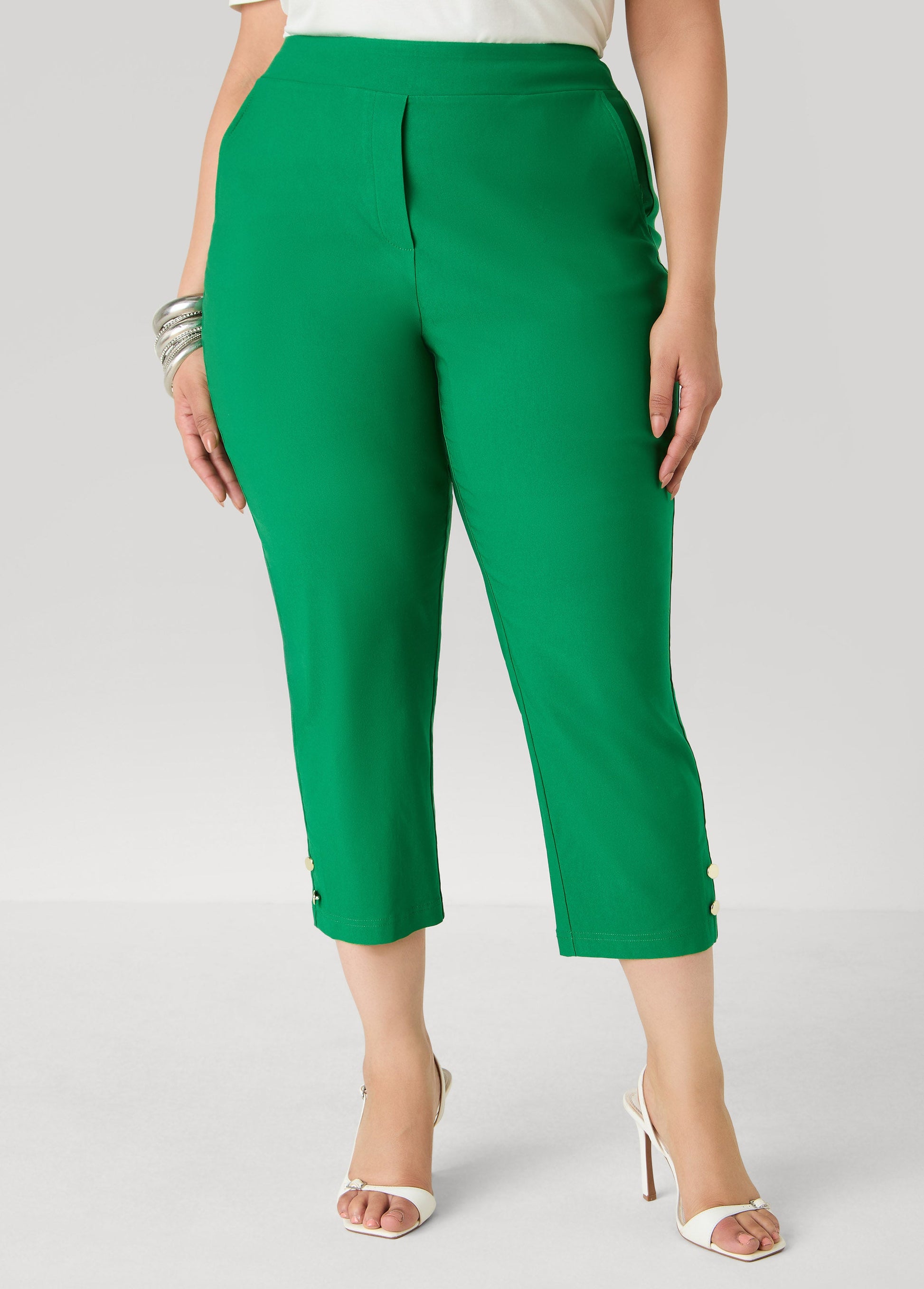 Ashley Stewart Millennium Button Accent Capris Amazon