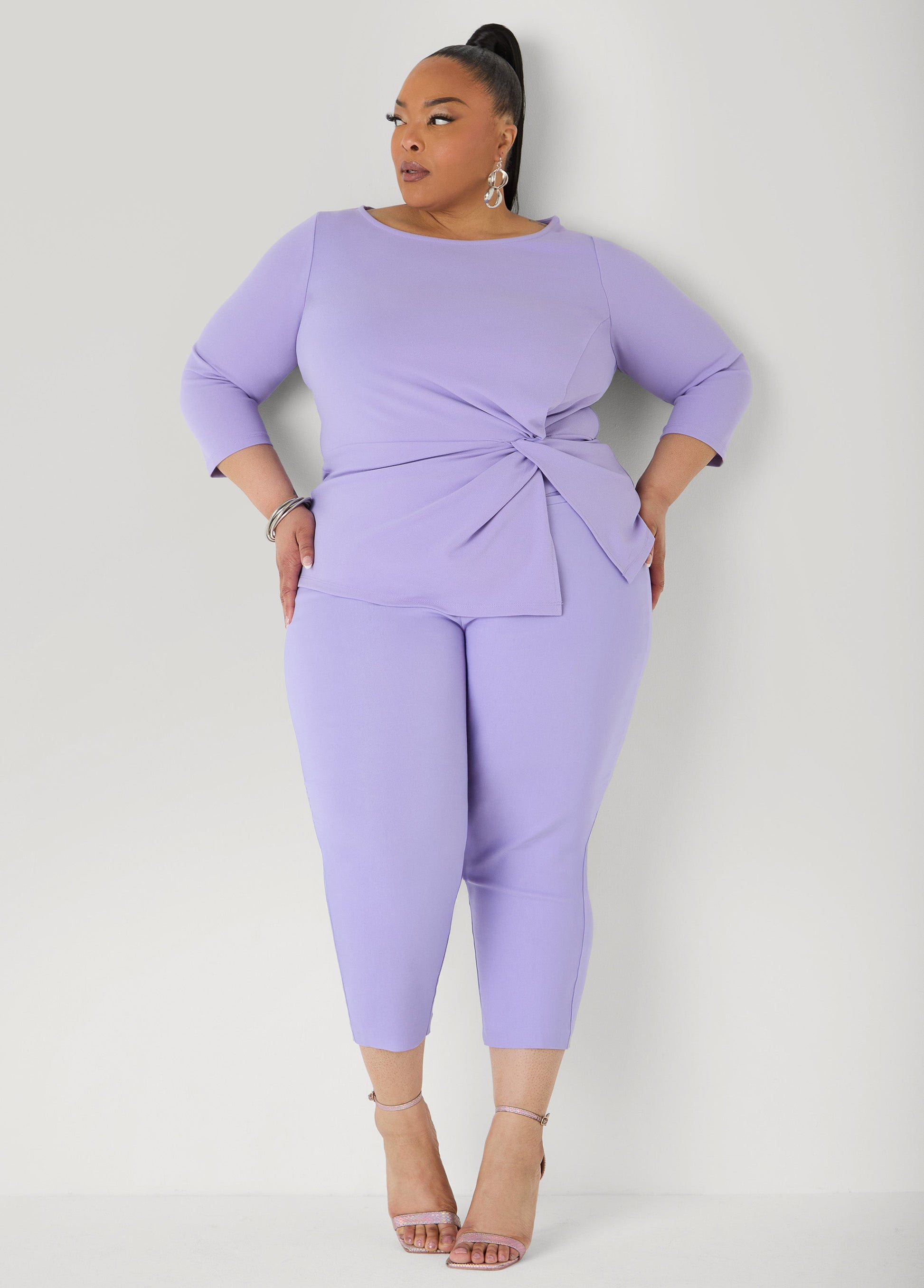 Ashley Stewart Millennium Mid Rise Capris Violet Tulip
