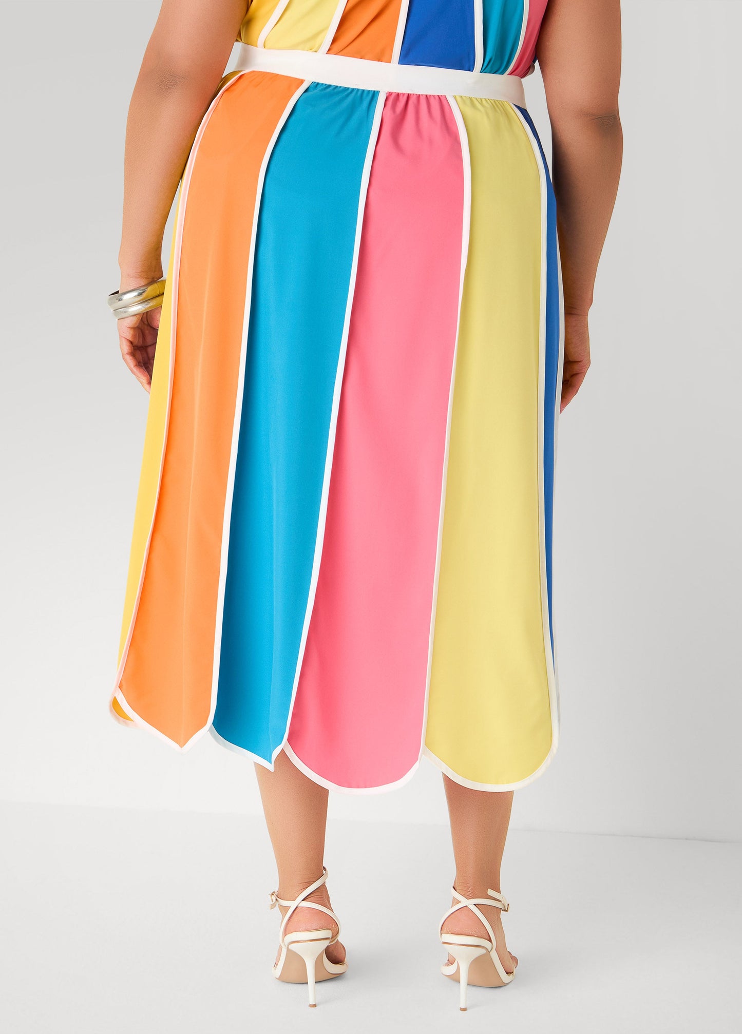 Ashley Stewart Paneled Striped Midi Skirt Multi