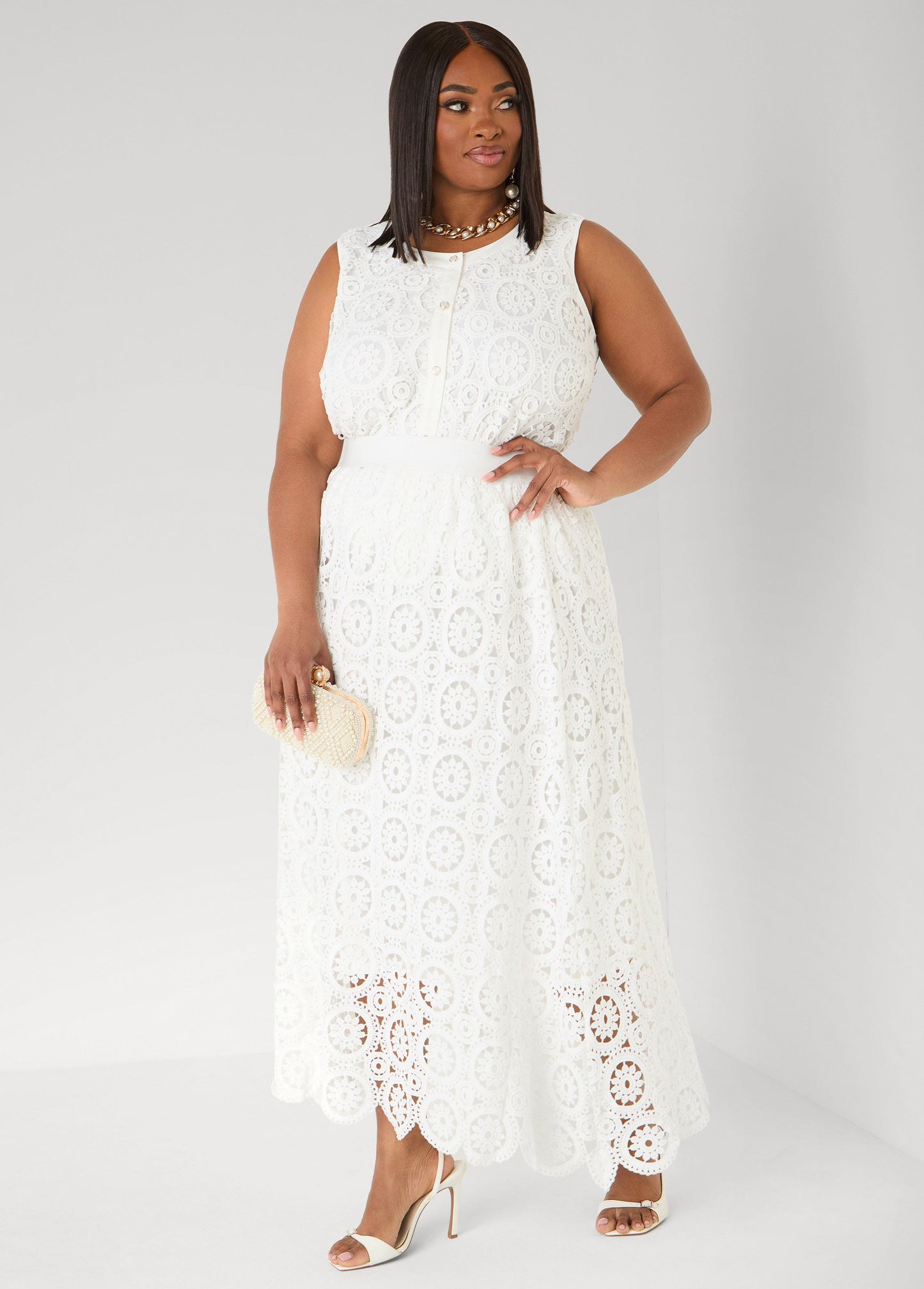 Ashley Stewart Crochet Maxi Skirt White