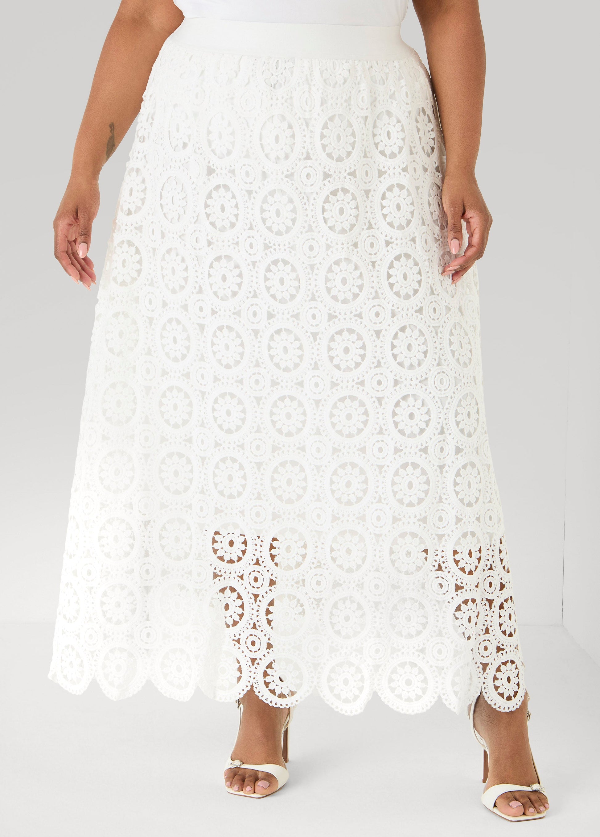 Ashley Stewart Crochet Maxi Skirt White