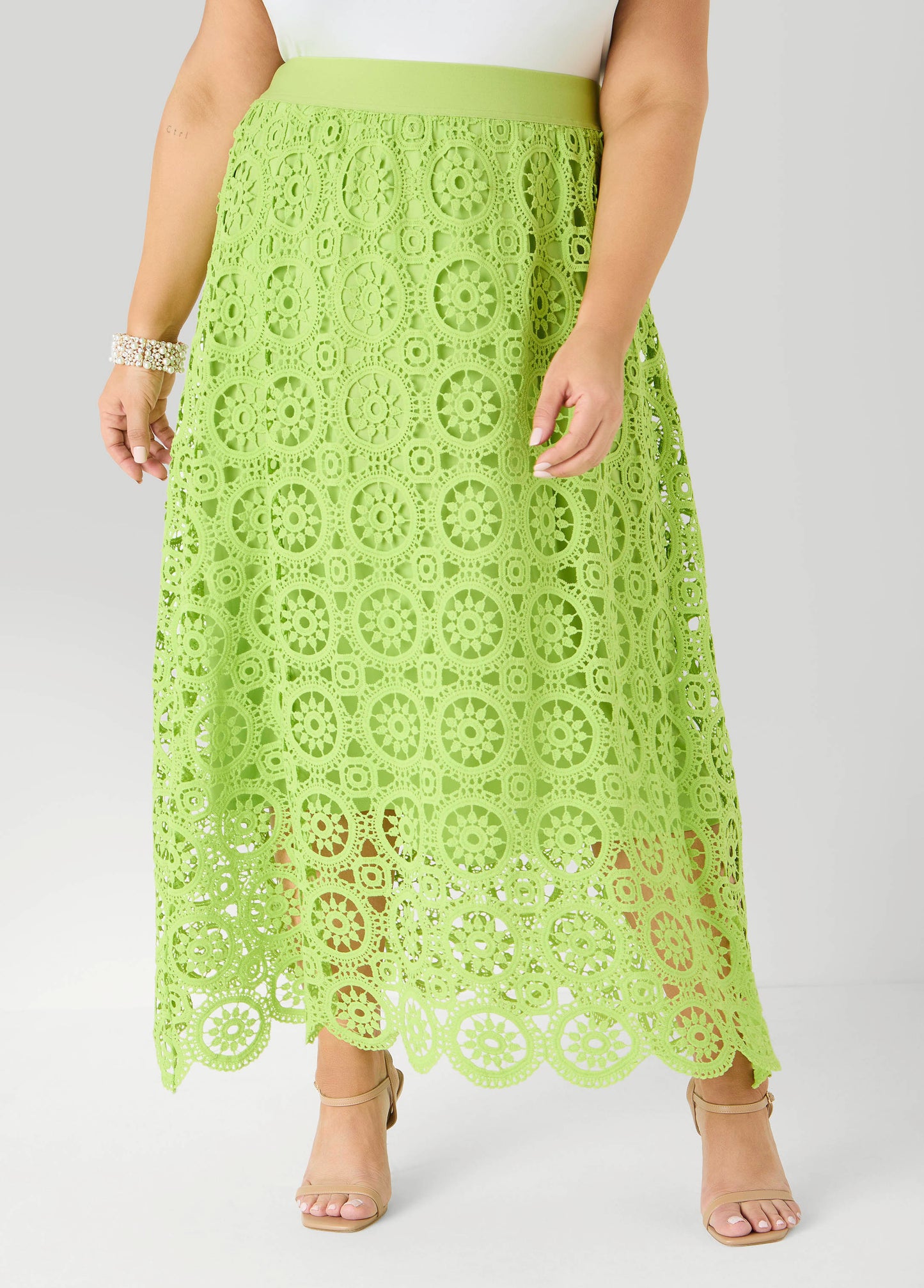 Ashley Stewart Crochet Maxi Skirt White