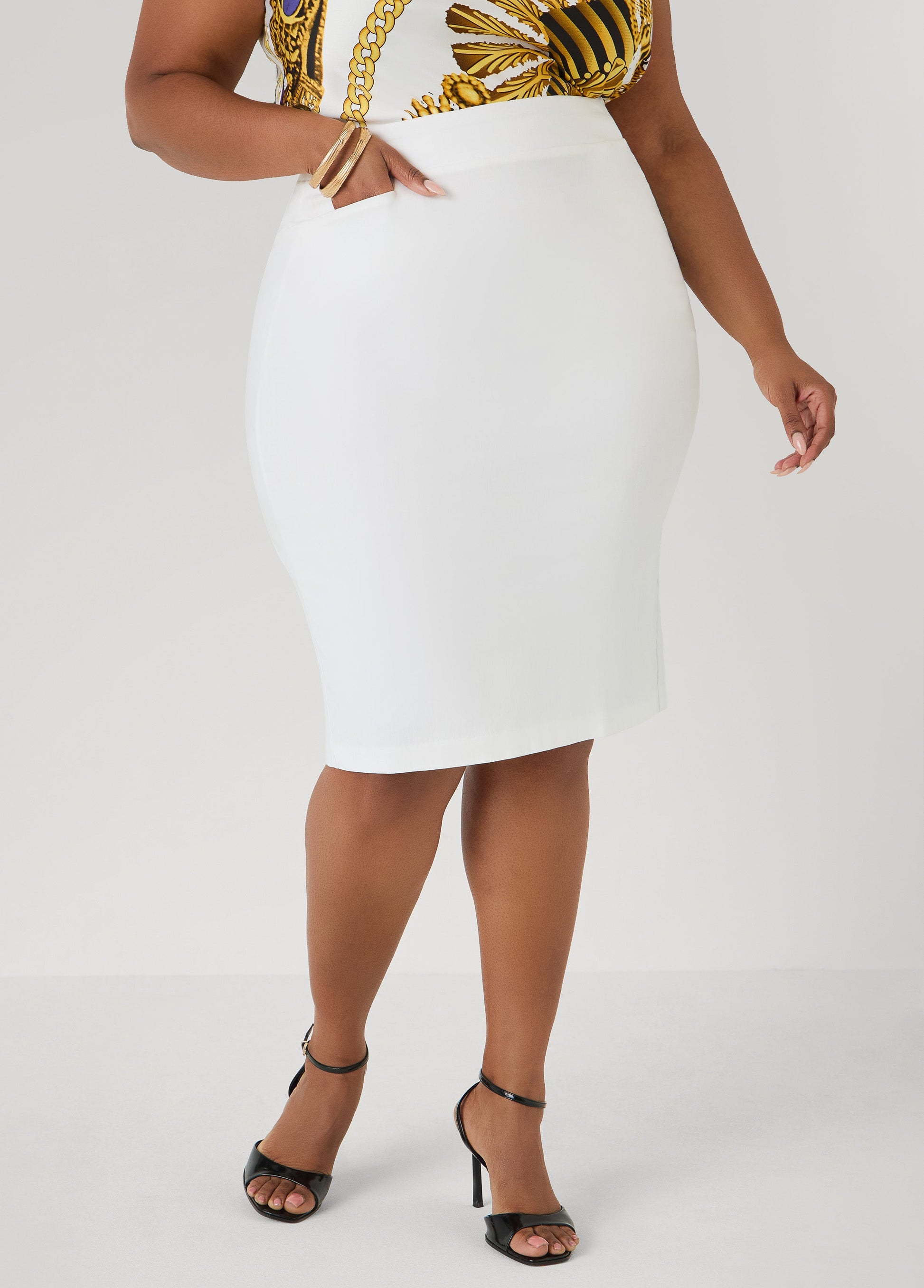 Ashley Stewart Millennium Twill Pencil Skirt White