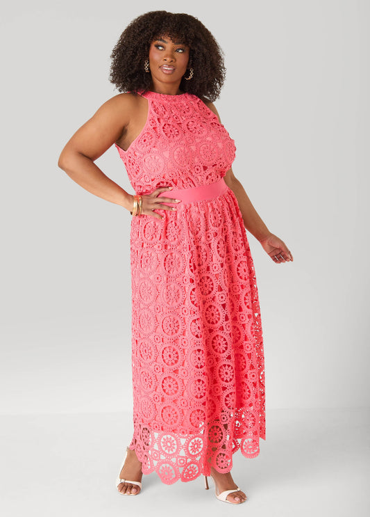 Ashley Stewart Crocheted Maxi Skirt Calypso Coral