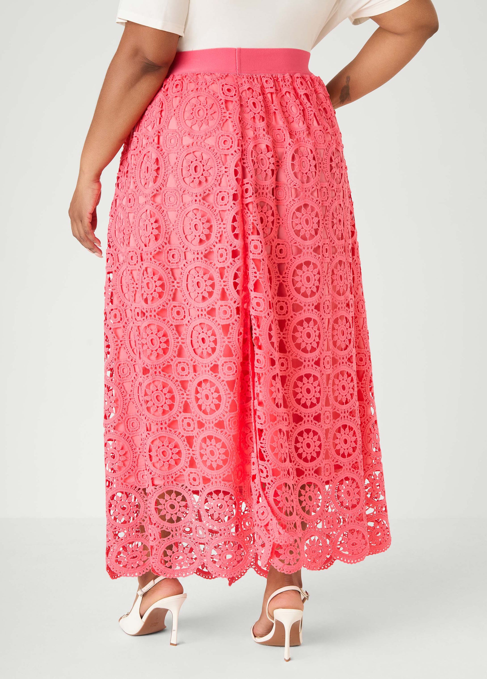Ashley Stewart Crocheted Maxi Skirt Calypso Coral