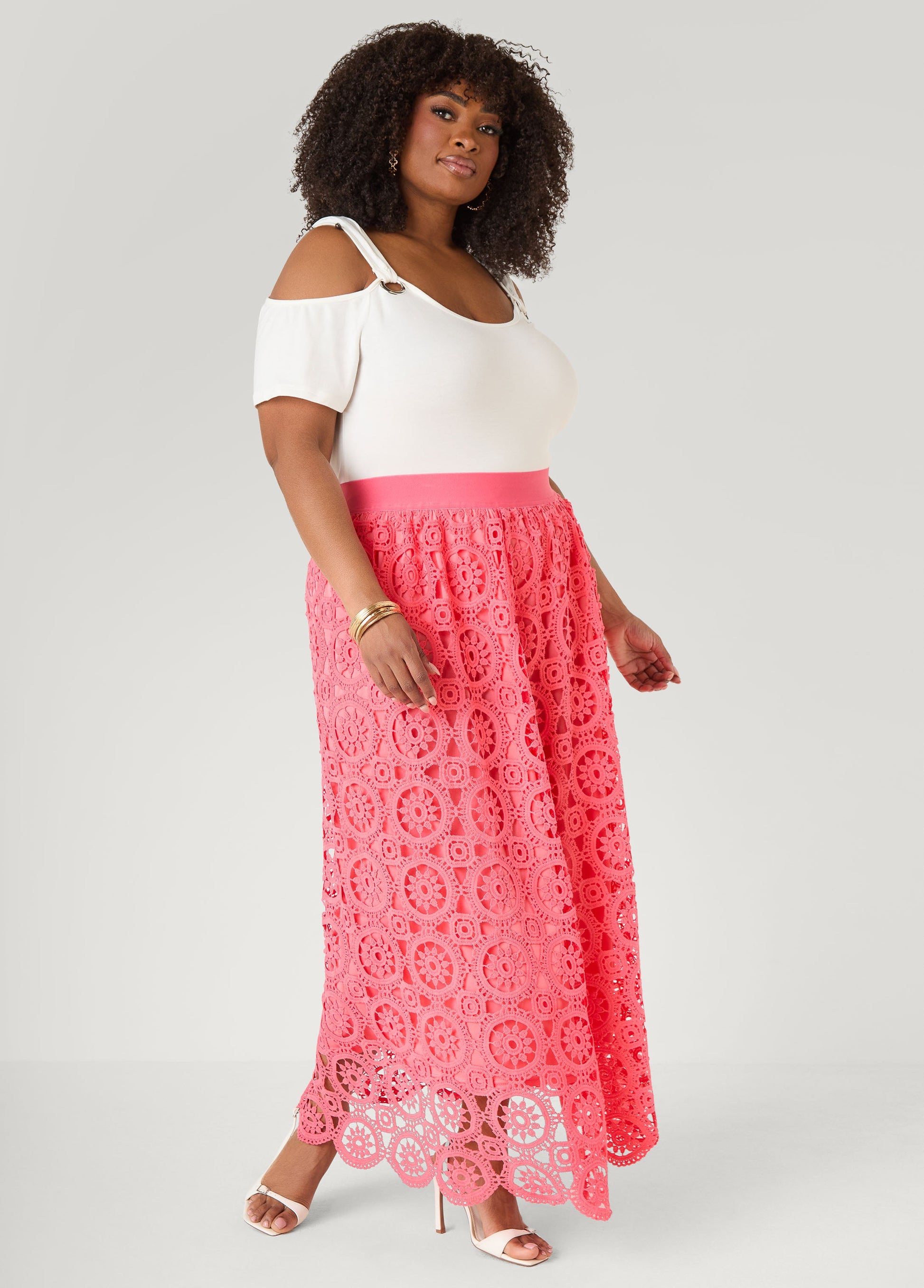 Ashley Stewart Crocheted Maxi Skirt Calypso Coral