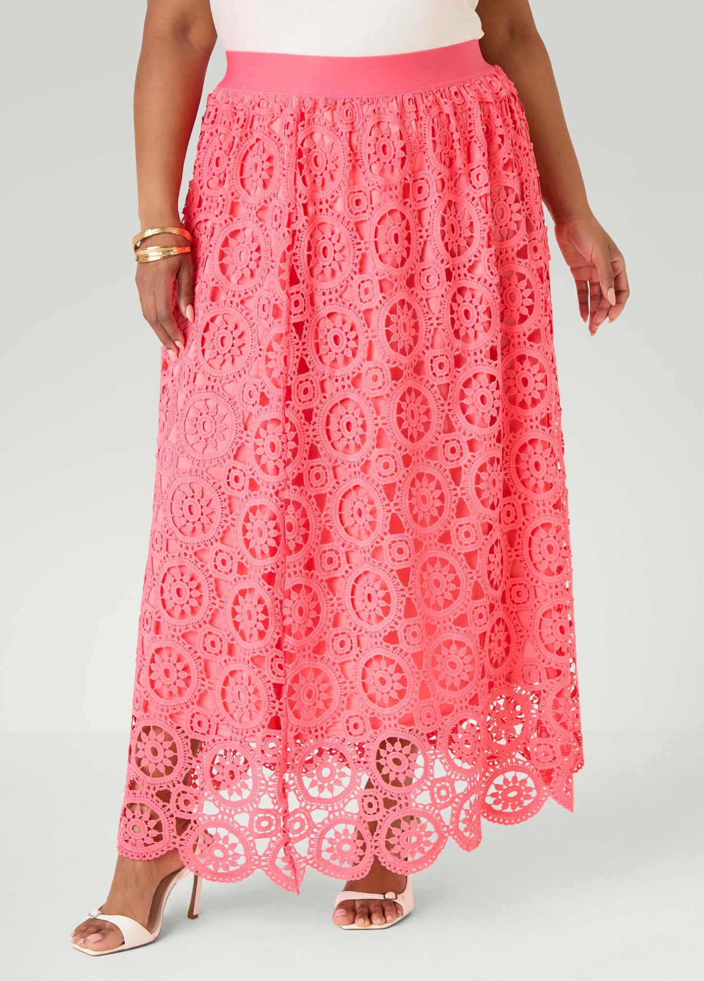 Ashley Stewart Crocheted Maxi Skirt Calypso Coral