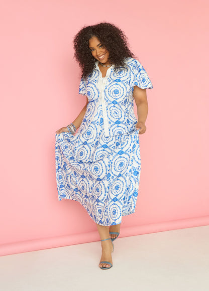 Ashley Stewart Floral Print Maxi Skirt Victoria Blue