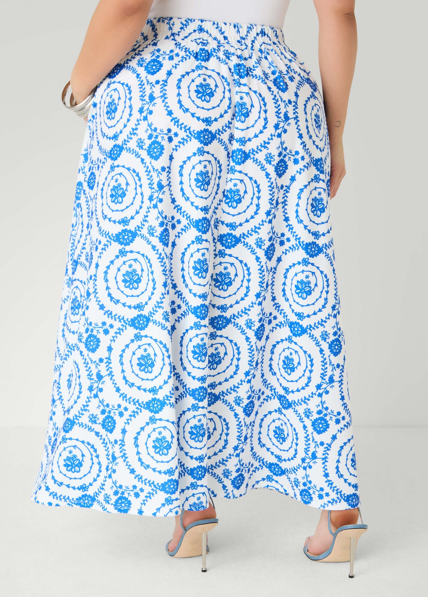 Ashley Stewart Floral Print Maxi Skirt Victoria Blue