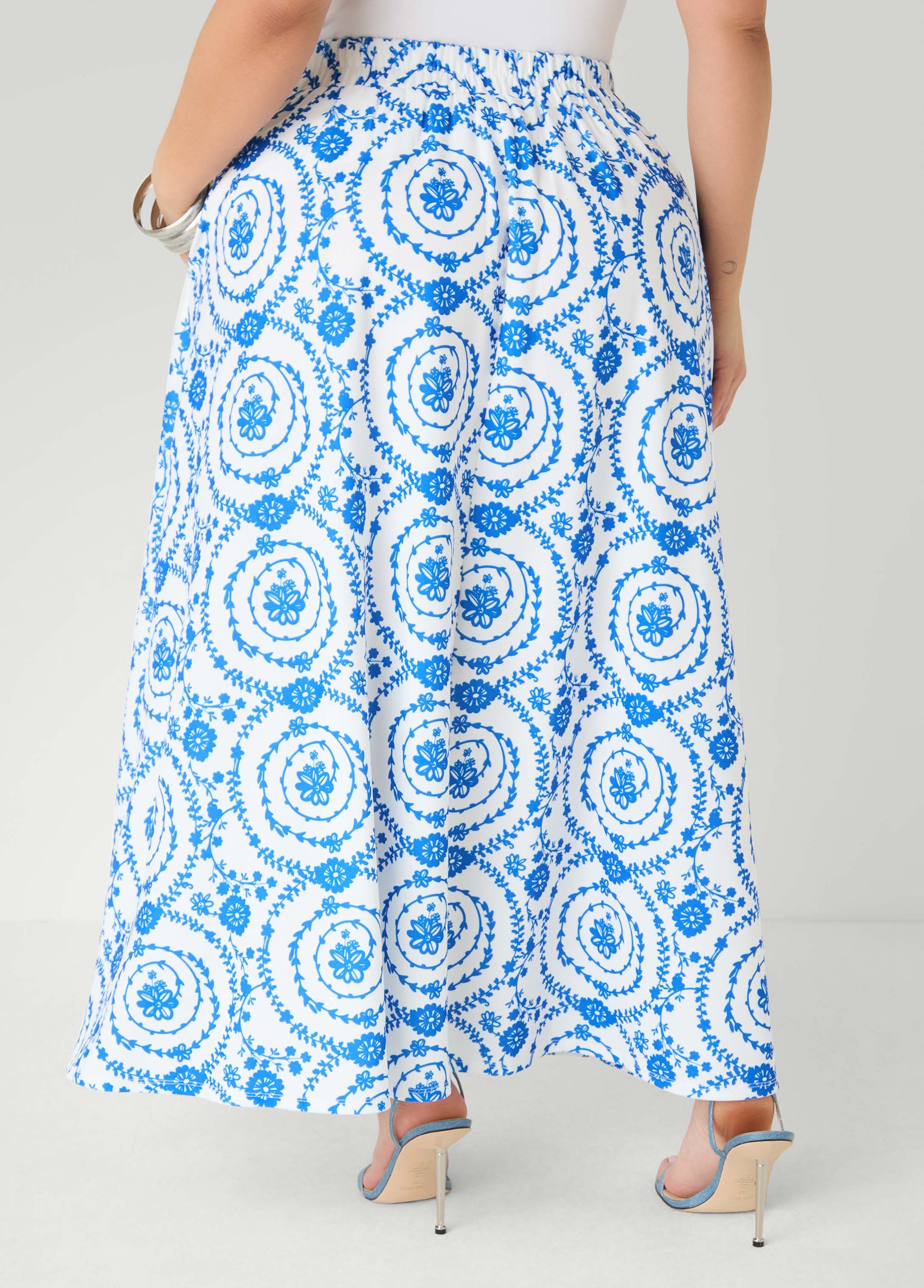 Ashley Stewart Floral Print Maxi Skirt Victoria Blue