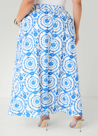 Ashley Stewart Floral Print Maxi Skirt Victoria Blue