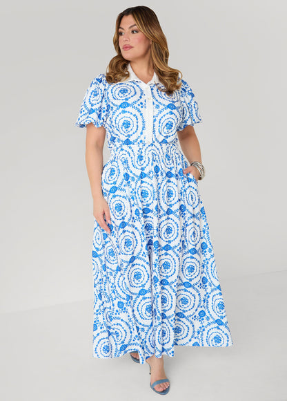 Ashley Stewart Floral Print Maxi Skirt Victoria Blue