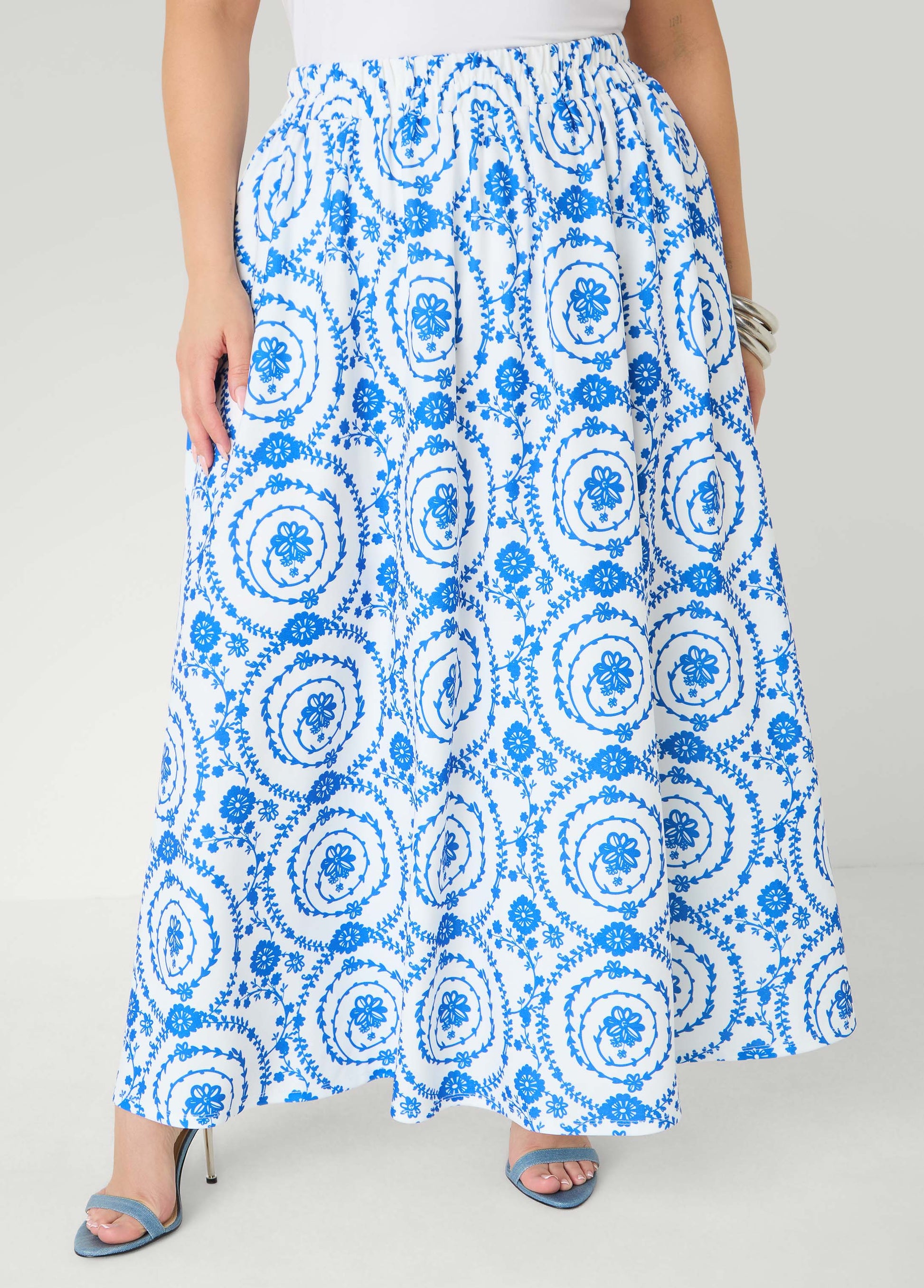 Ashley Stewart Floral Print Maxi Skirt Victoria Blue
