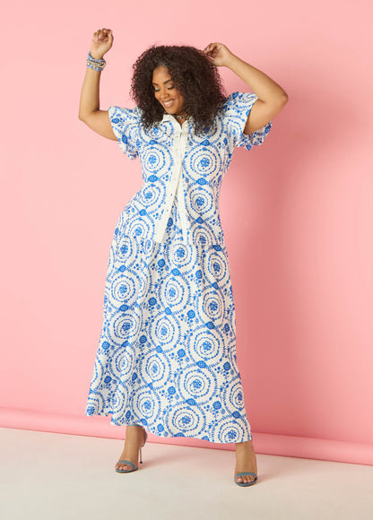 Ashley Stewart Floral Print Maxi Skirt Victoria Blue