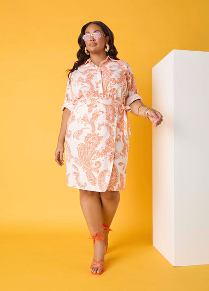 Ashley Stewart Paisley Print Wrap Skirt Persimmon Orange