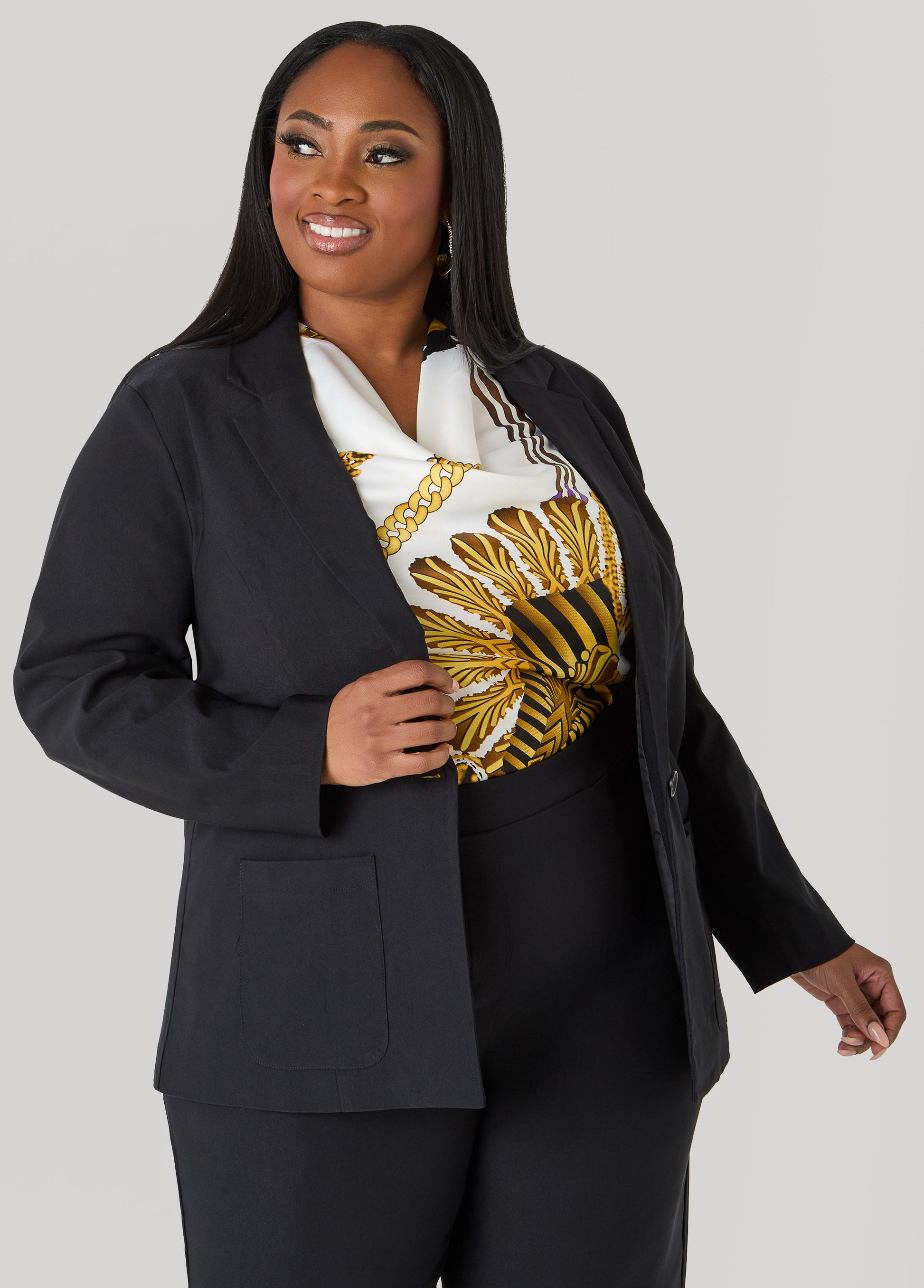 Ashley Stewart Millennium Buttoned Blazer Black