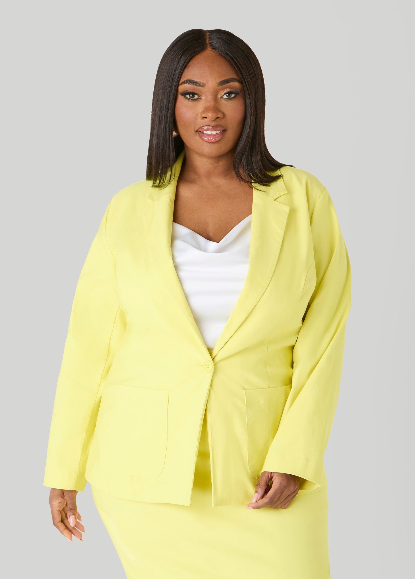 Ashley Stewart Millennium Button Front Blazer Canary Yellow