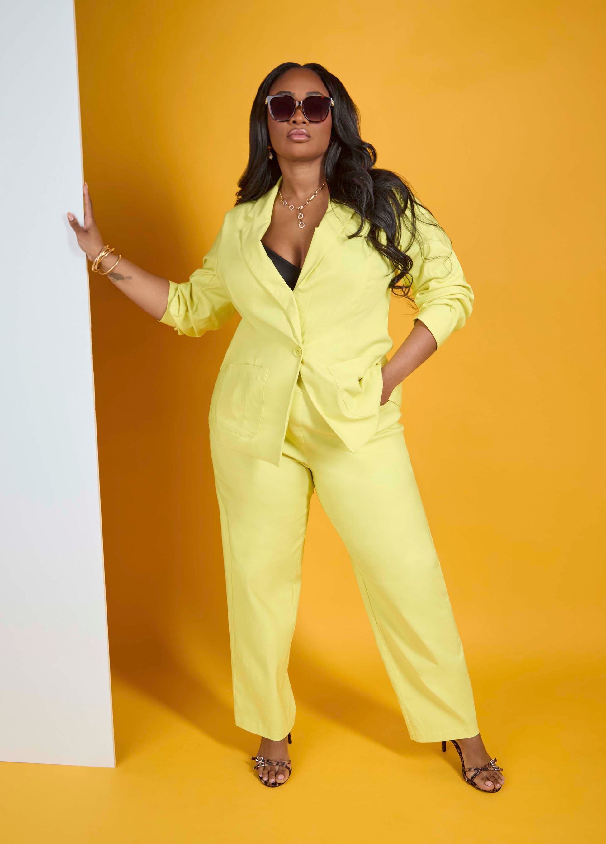 Ashley Stewart Millennium Button Front Blazer Canary Yellow