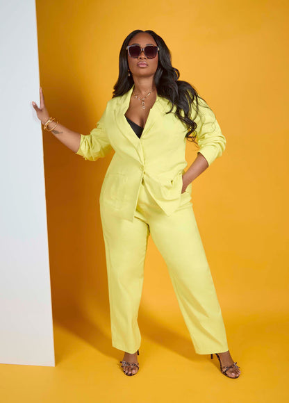 Ashley Stewart Millennium Button Front Blazer Canary Yellow