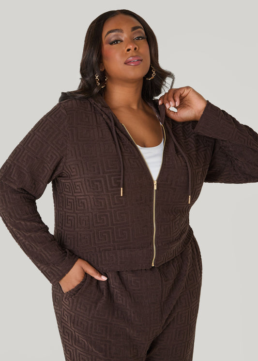 Ashley Stewart Greek Key Track Jacket Coffee Bean