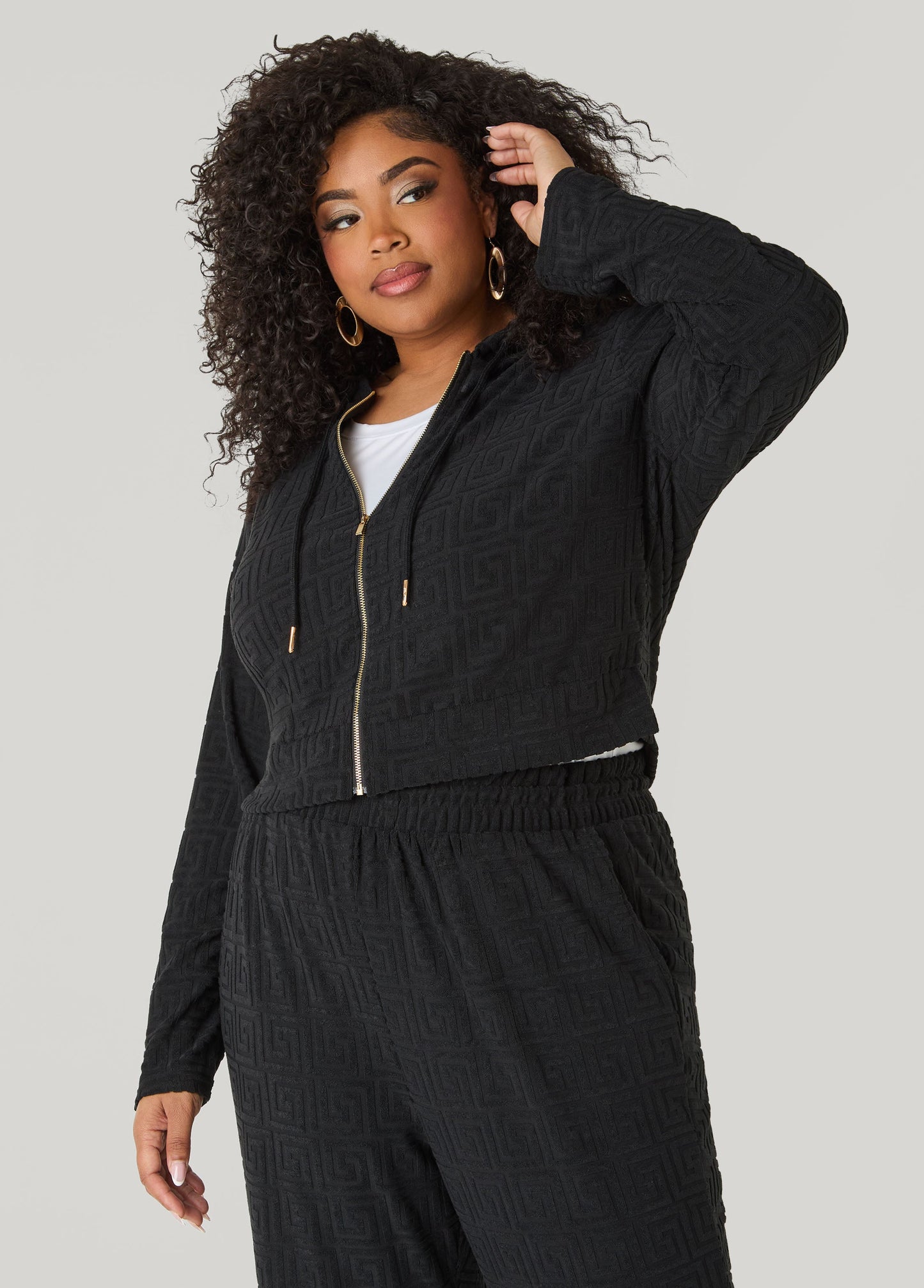 Ashley Stewart Greek Key Track Jacket Coffee Bean