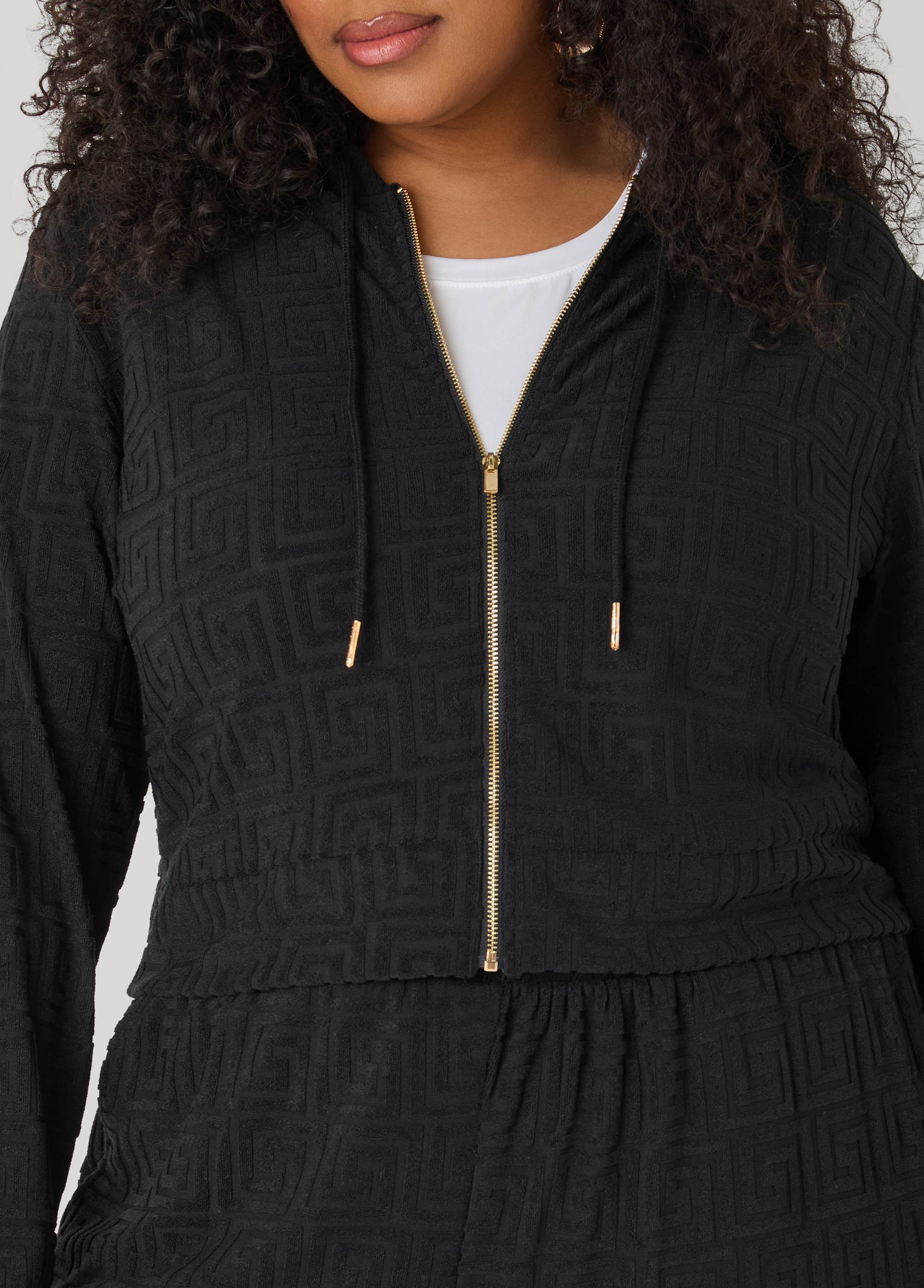 Ashley Stewart Greek Key Track Jacket Coffee Bean