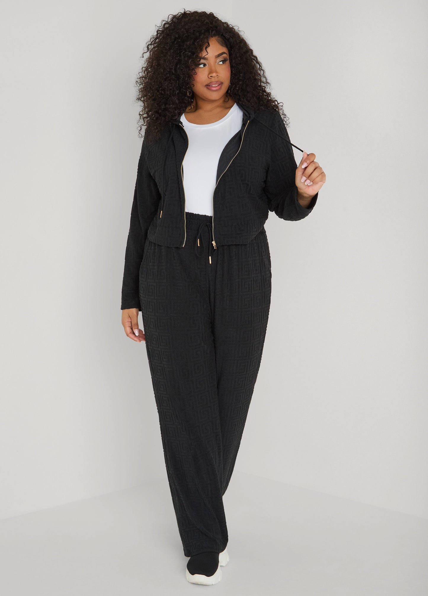 Ashley Stewart Greek Key Track Jacket Coffee Bean