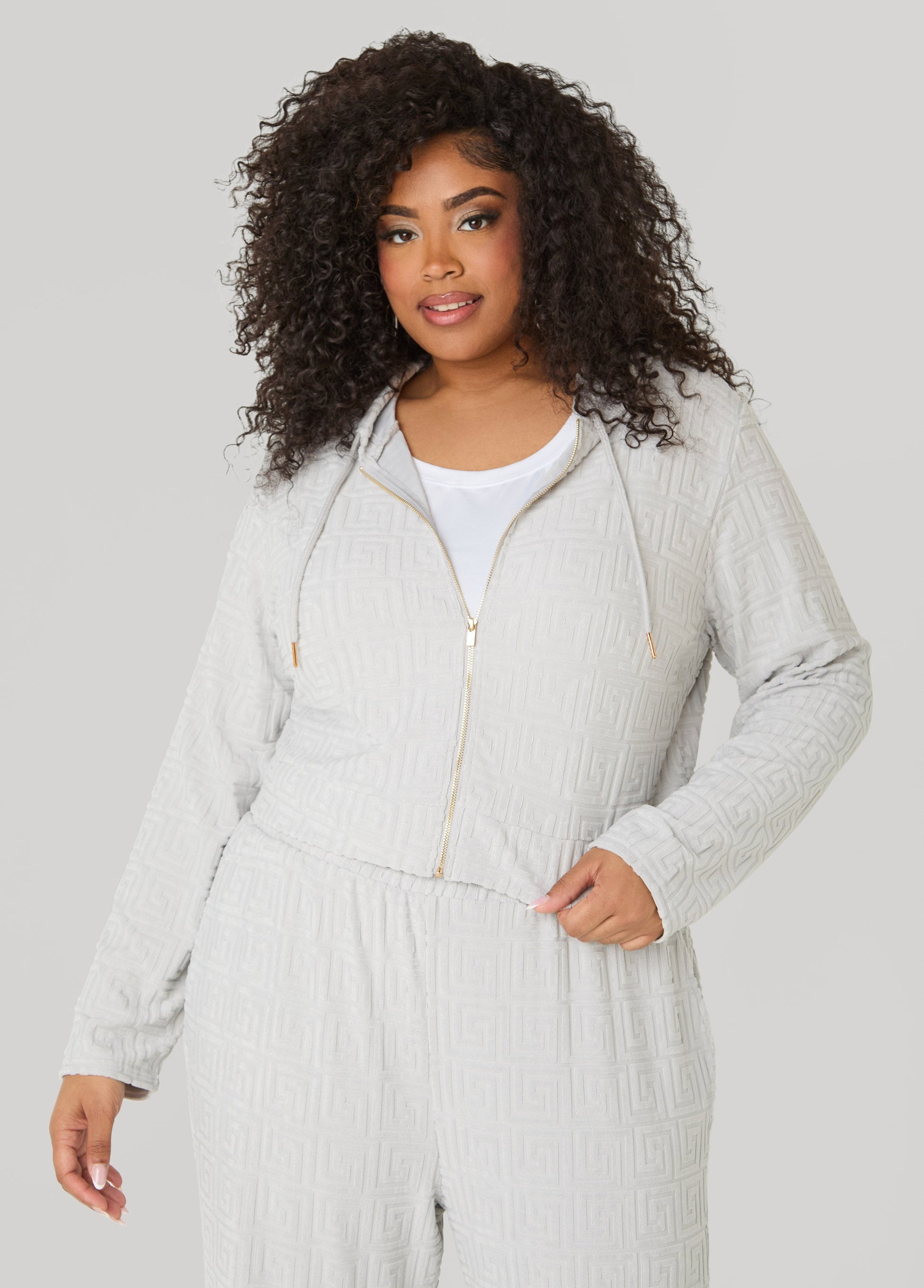 Ashley Stewart Greek Key Track Jacket Coffee Bean