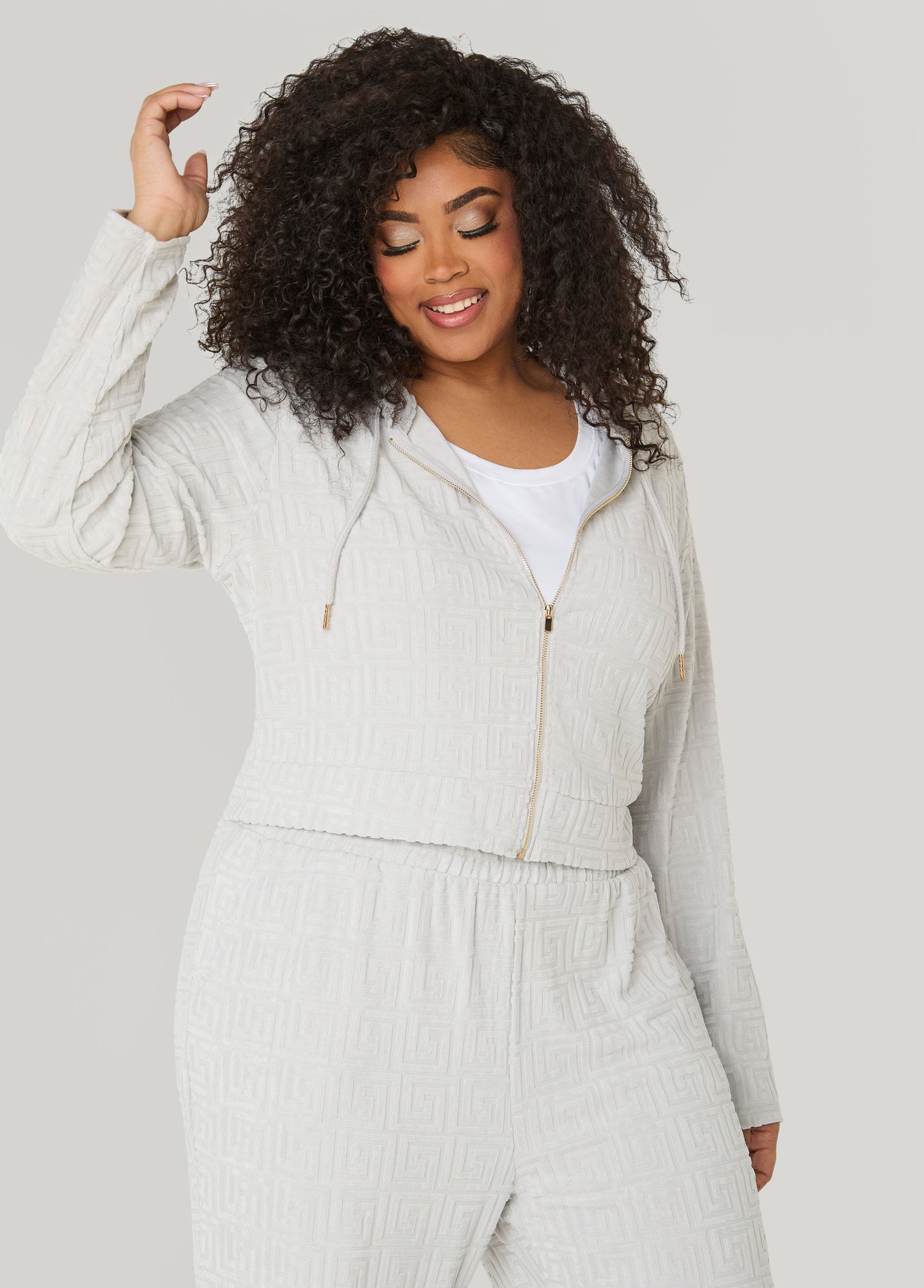 Ashley Stewart Greek Key Track Jacket Coffee Bean