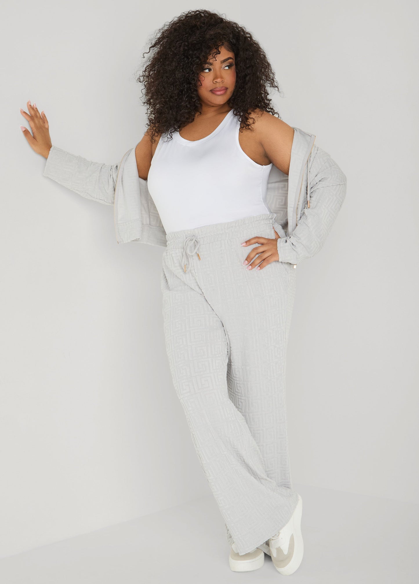 Ashley Stewart Greek Key Track Jacket Coffee Bean