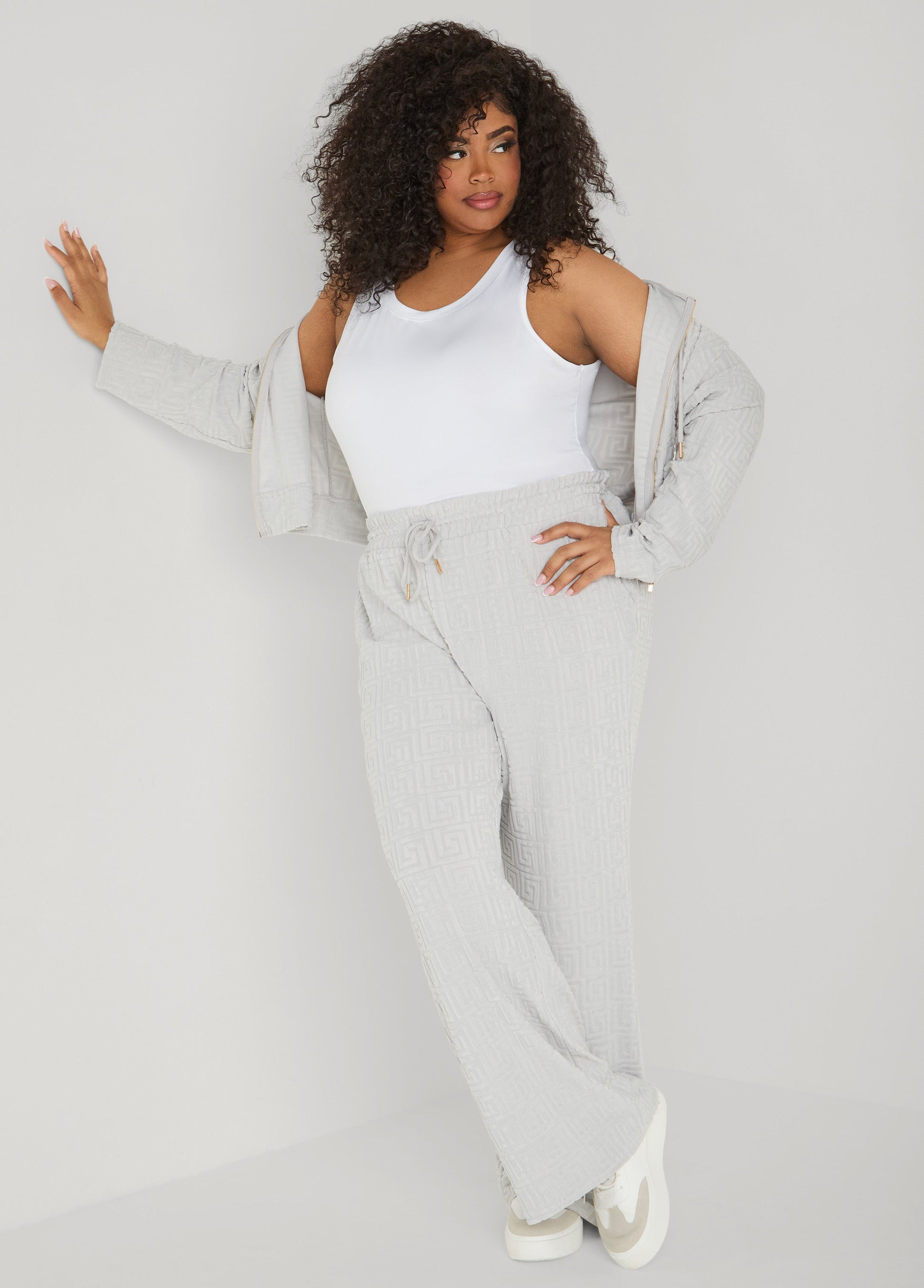 Ashley Stewart Greek Key Track Jacket Coffee Bean