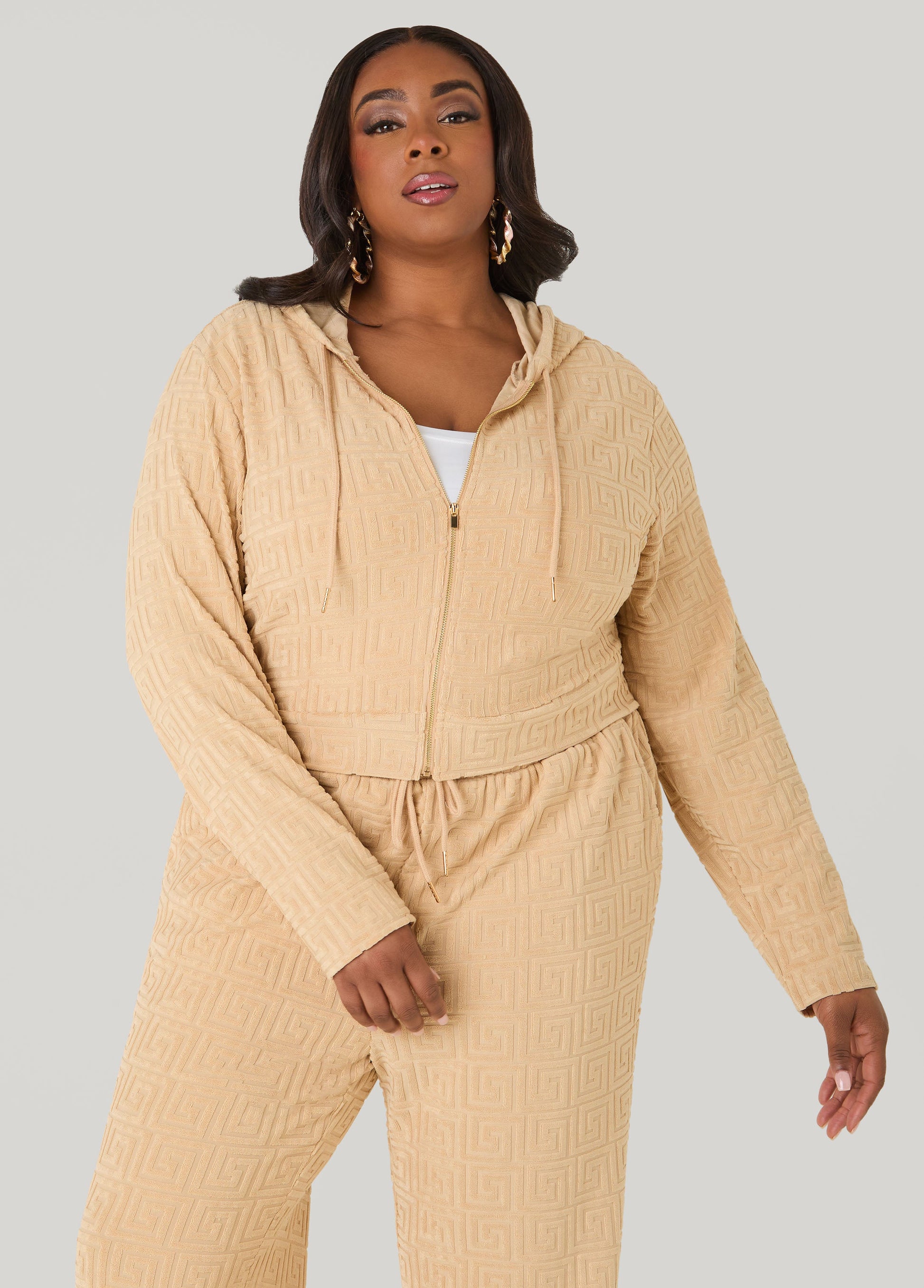 Ashley Stewart Greek Key Track Jacket Coffee Bean