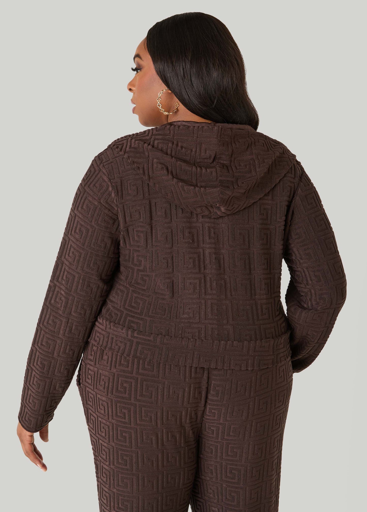 Ashley Stewart Greek Key Track Jacket Coffee Bean