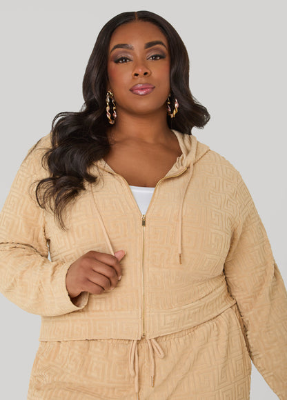 Ashley Stewart Greek Key Track Jacket Coffee Bean