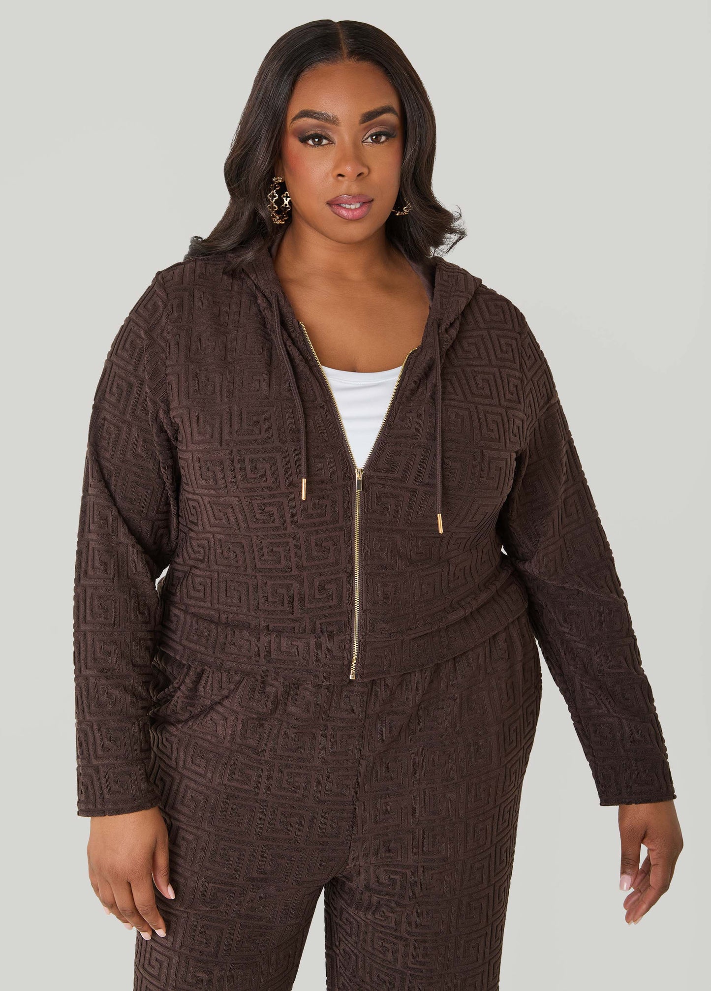 Ashley Stewart Greek Key Track Jacket Coffee Bean