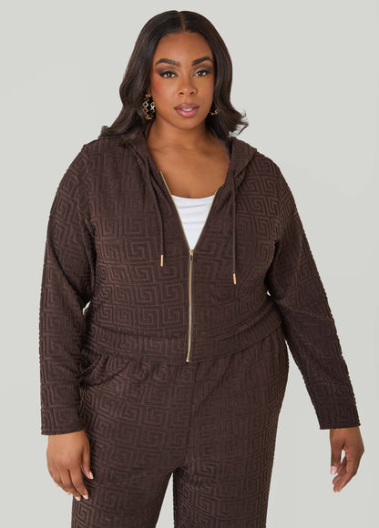 Ashley Stewart Greek Key Track Jacket Coffee Bean