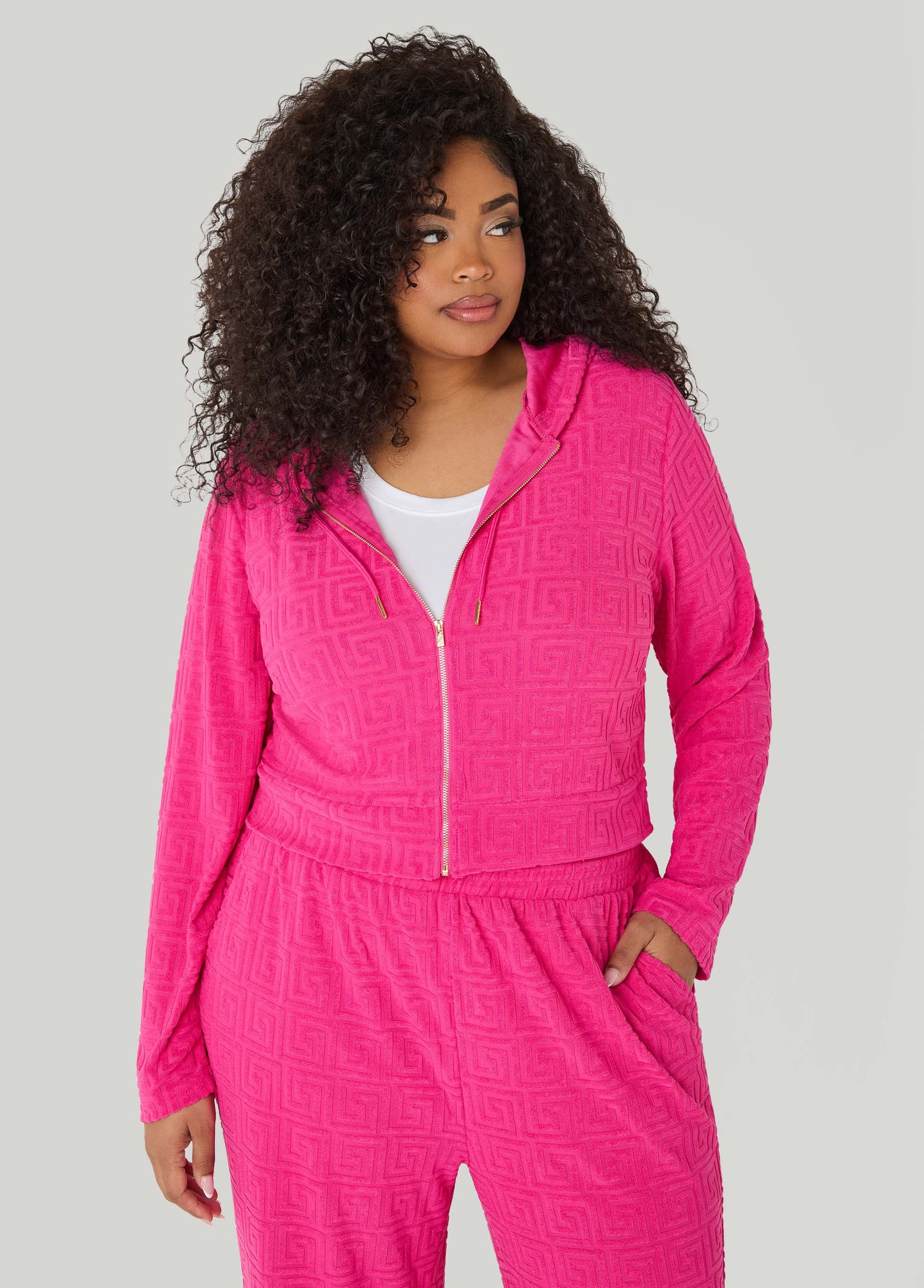 Ashley Stewart Greek Key Track Jacket Coffee Bean